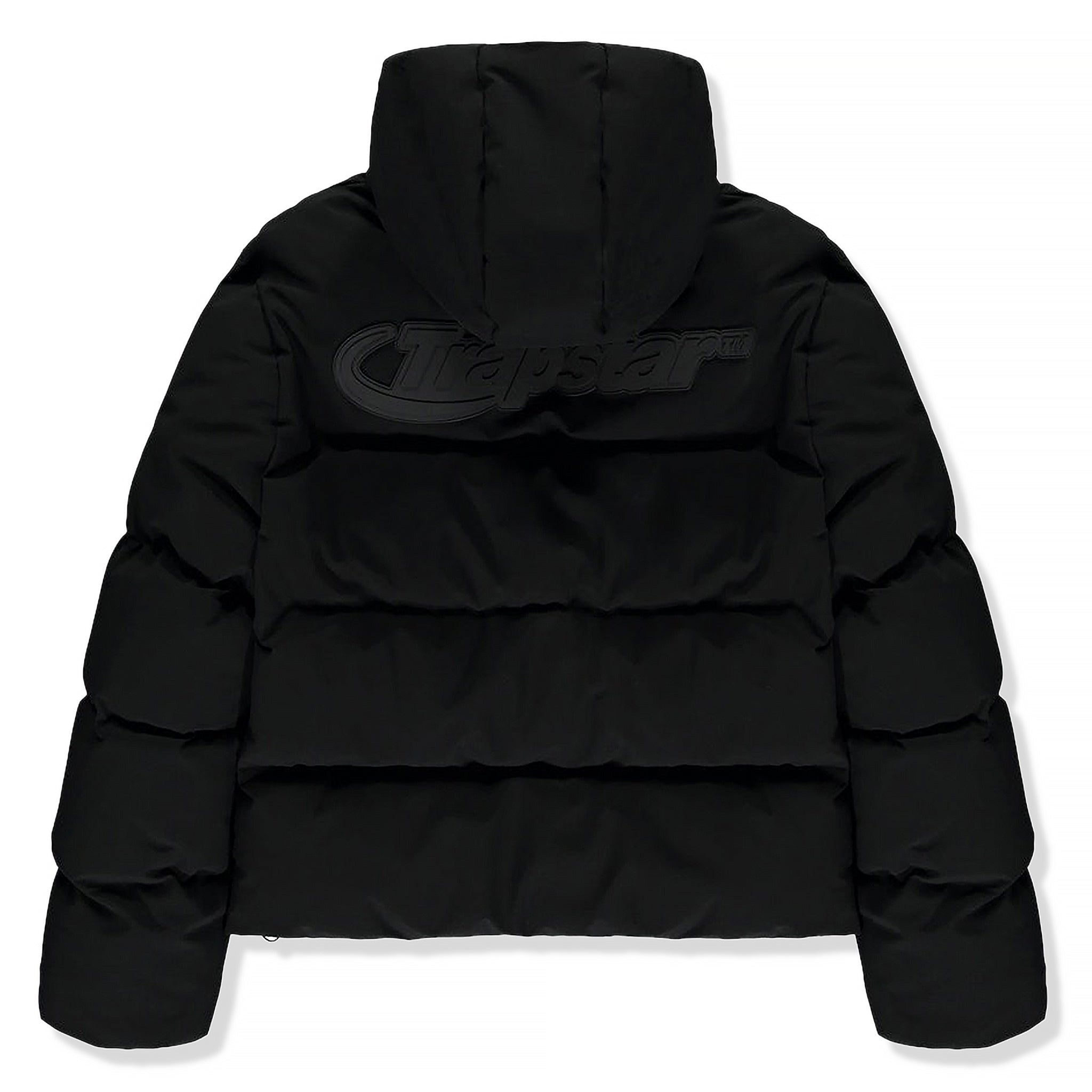 Back view of Trapstar Hyperdrive Technical Hooded Puffer Jacket Black