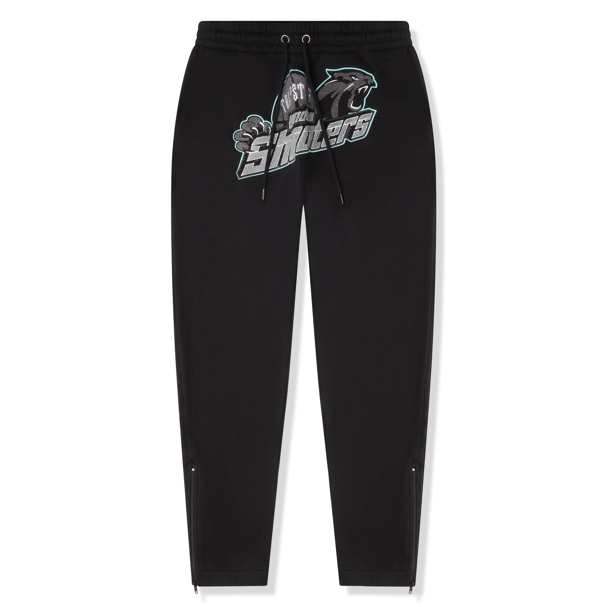 Front view of Trapstar Shooters Black Teal Tracksuit