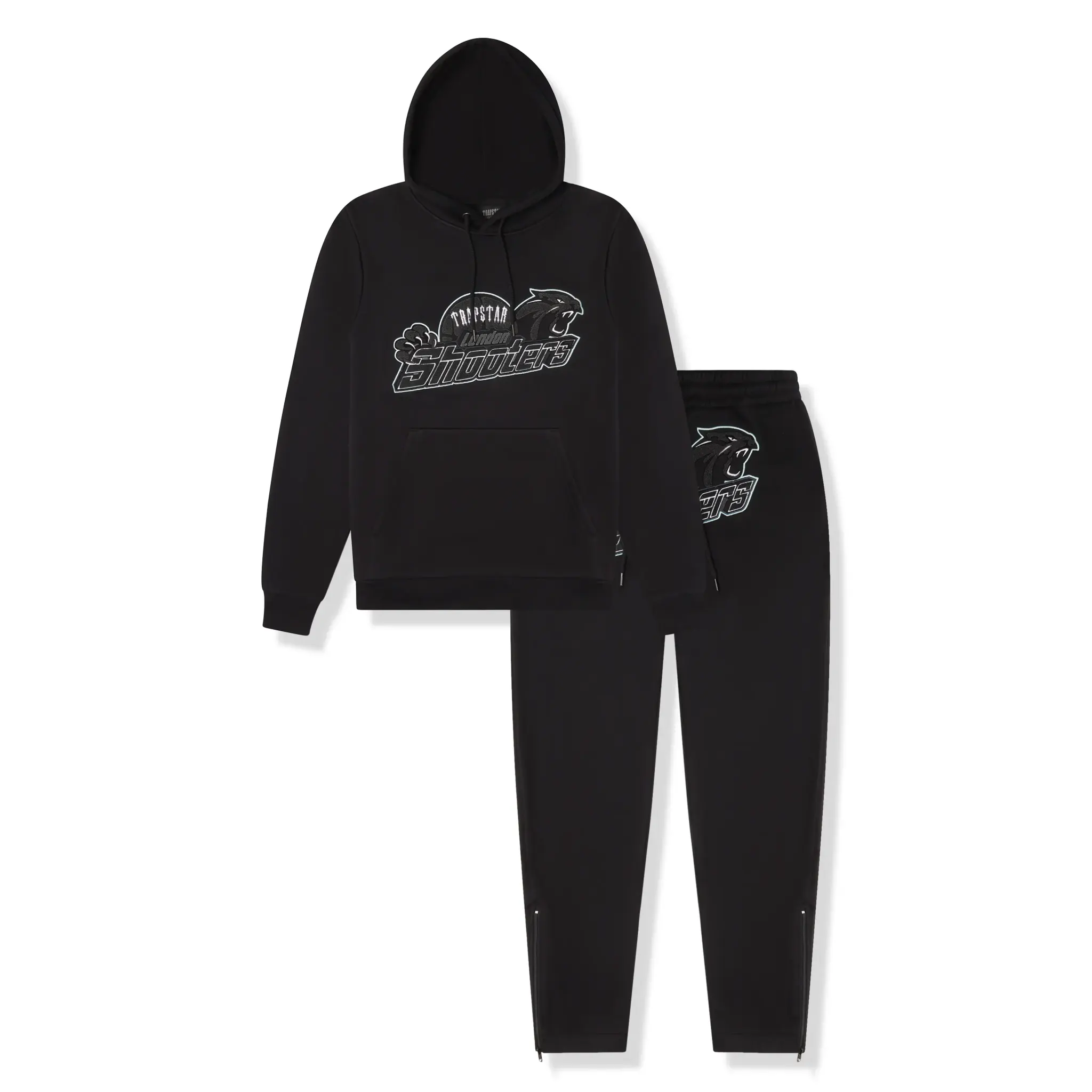 Front view of Trapstar Shooters Blackout Tracksuit