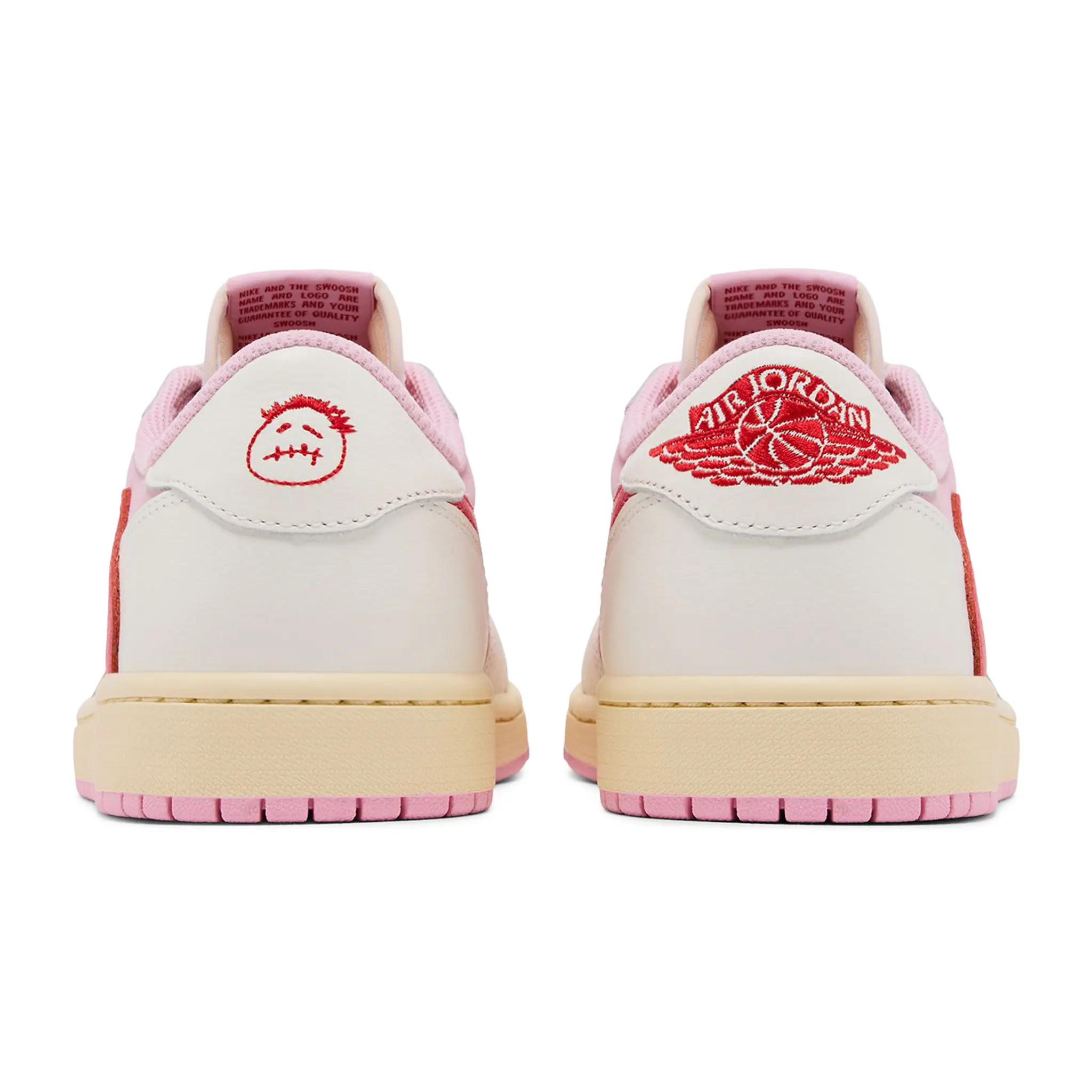 Back Side View of Travis Scott x Air Jordan 1 Low OG Tropical Pink IQ7604-101