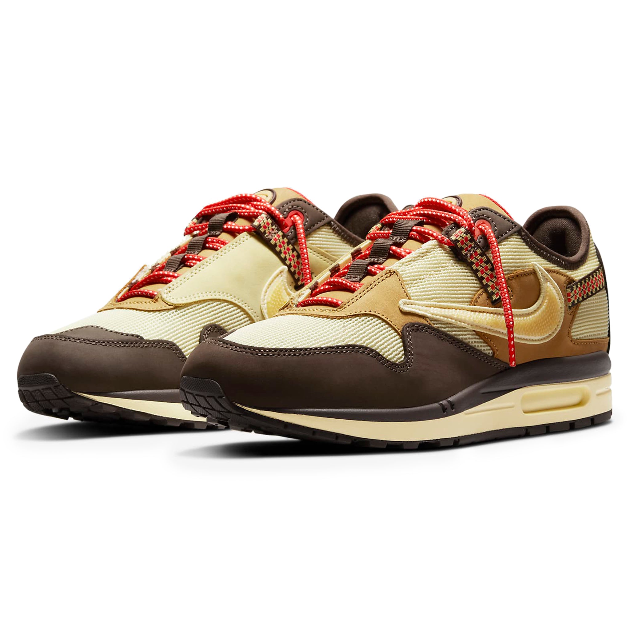 Front side view of Travis Scott x Nike Air Max 1 Baroque Brown DO9392-200