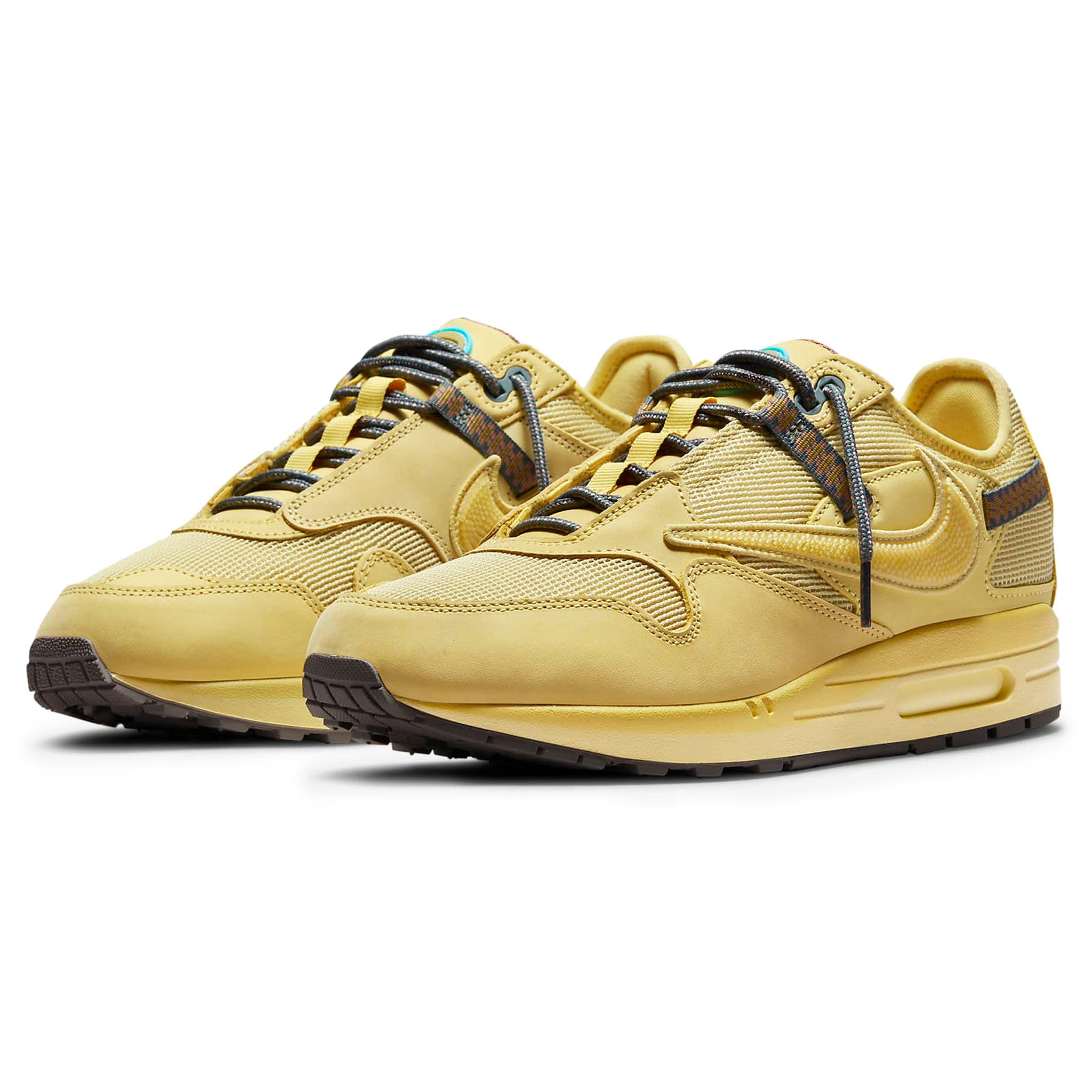 Front side view of Travis Scott x Nike Air Max 1 Saturn Gold DO9392-700