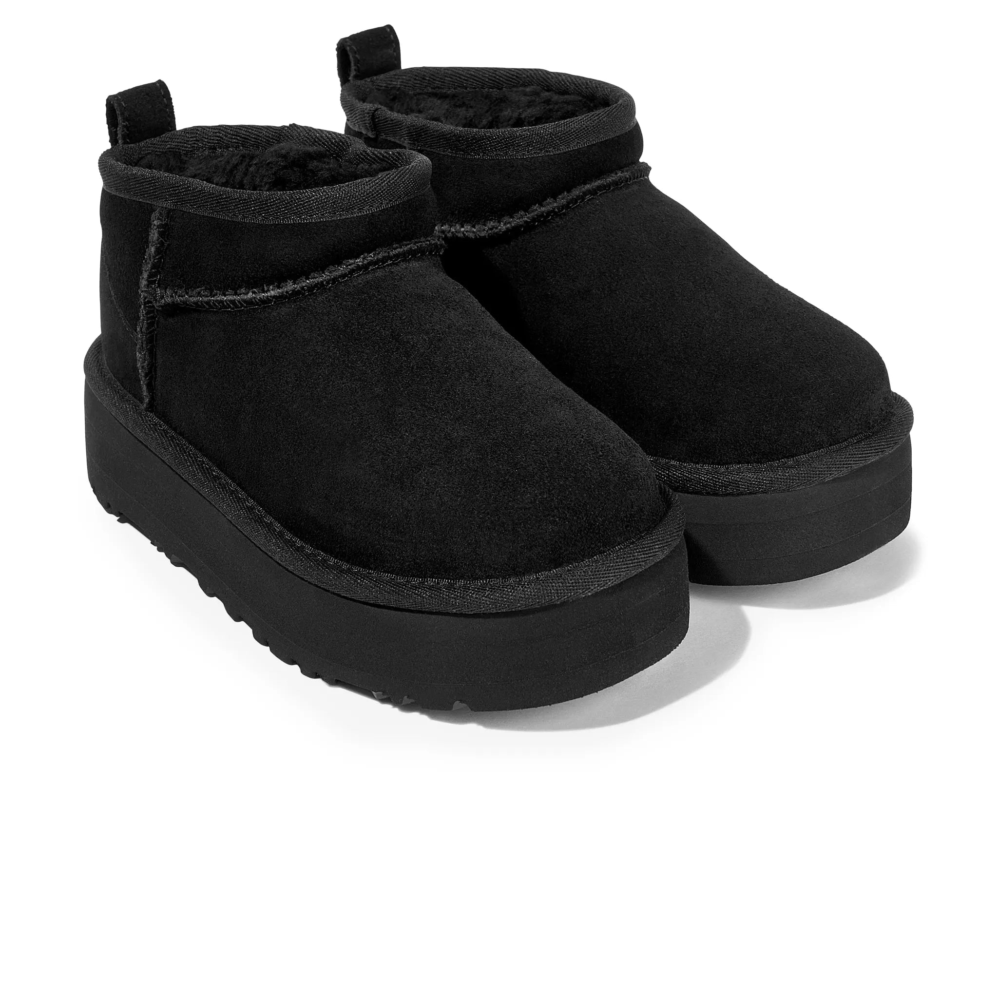 Front Side View of UGG Classic Ultra Mini Platform Girls Black Boots UGGS4010150228