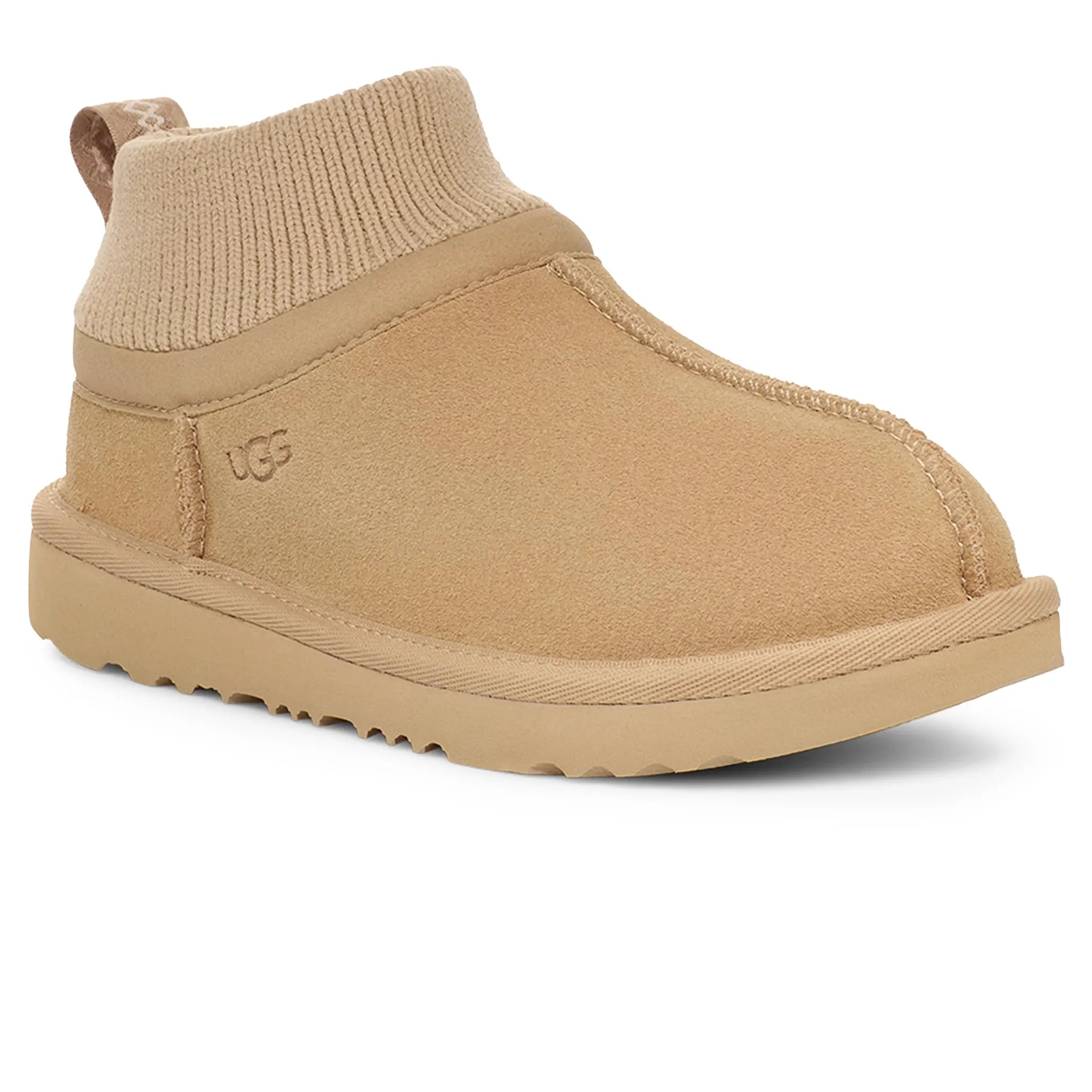 Front Side View of UGG Classic Ultra Stretch Cuff Kids Beige Boots UGGA4027188230