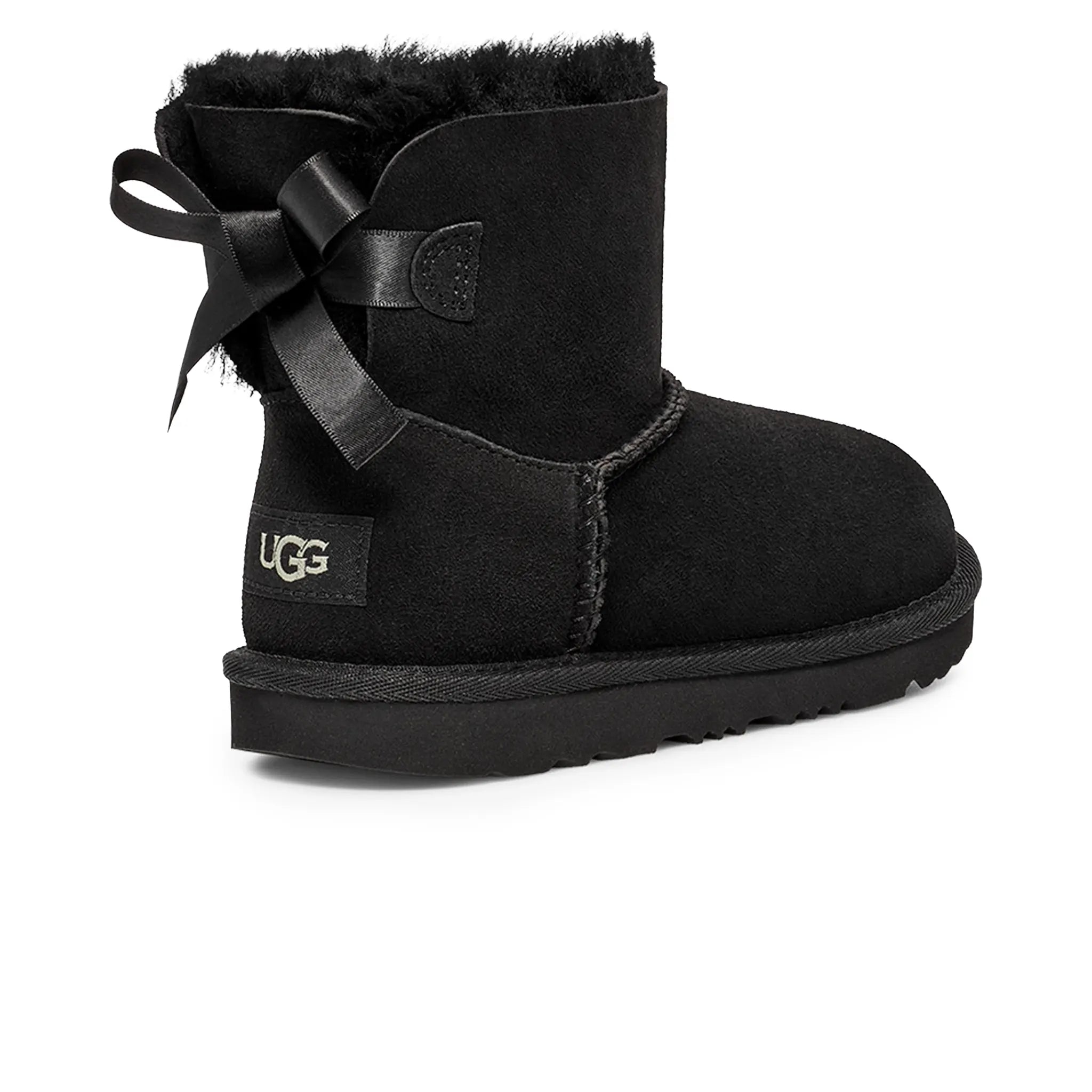 Back Side View of UGG Mini Bailey Bow II Girls Black Boots UGGS5013154232