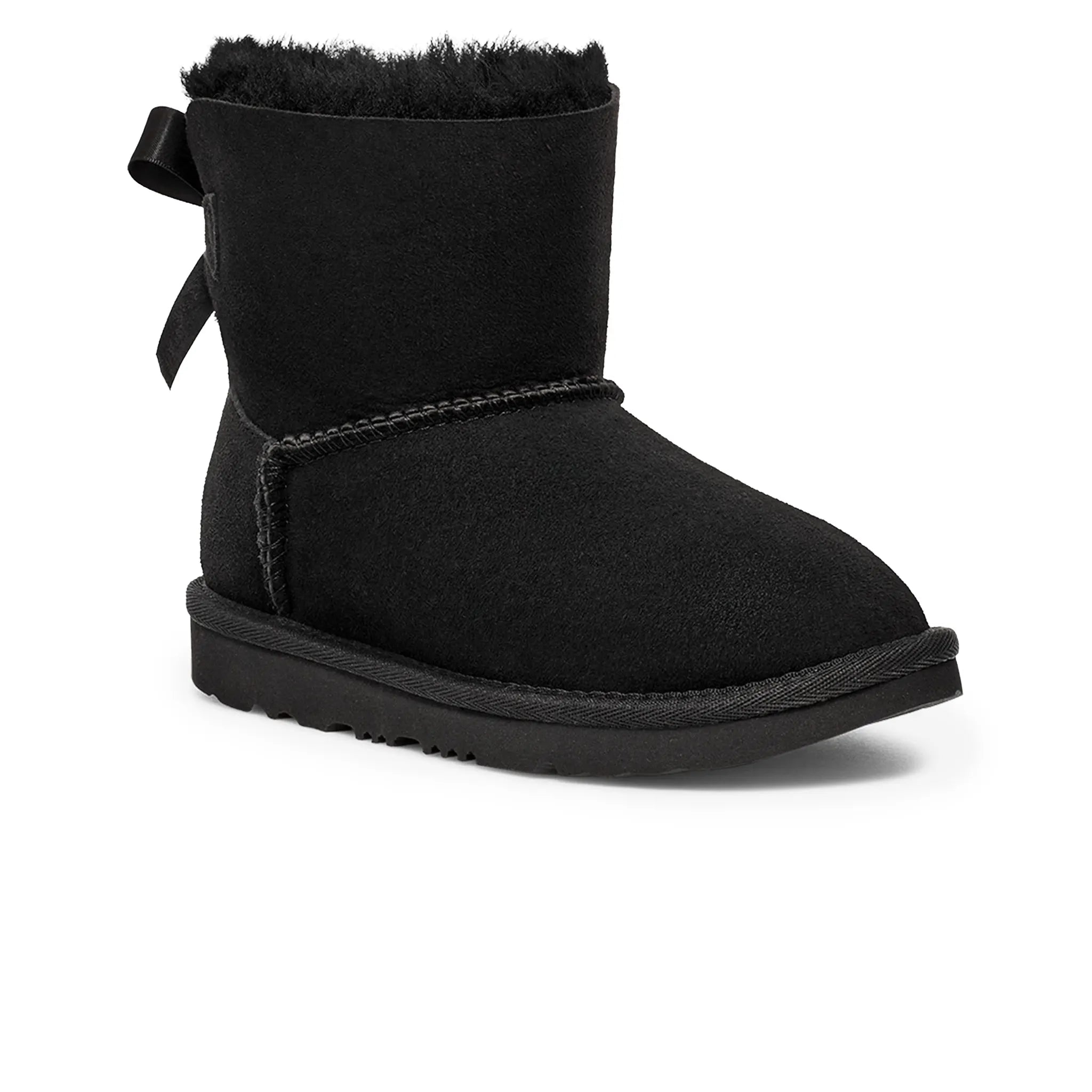 Front Side View of UGG Mini Bailey Bow II Girls Black Boots UGGS5013154232