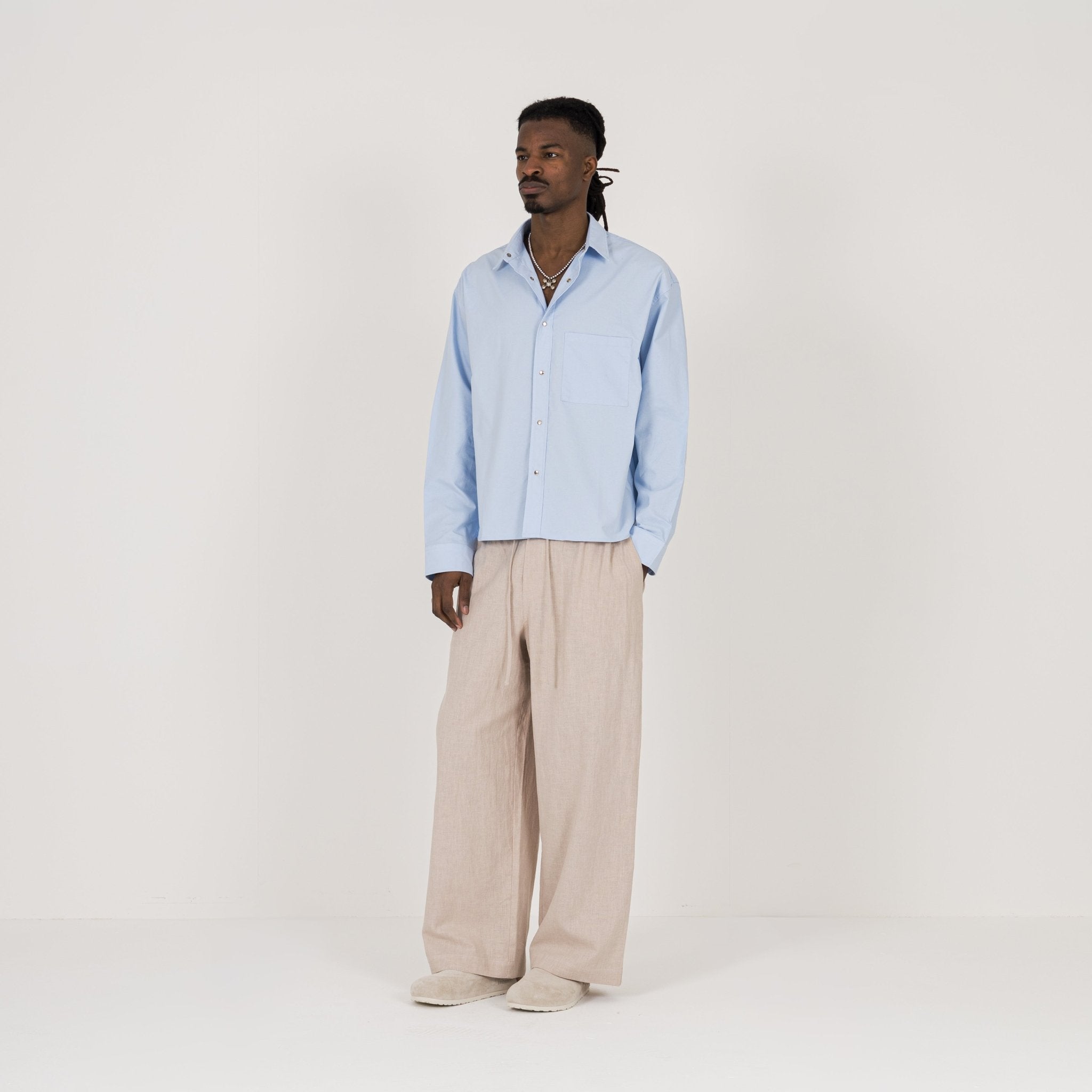 Model view of Destructive Uniform L/S Horizon Blue Shirt