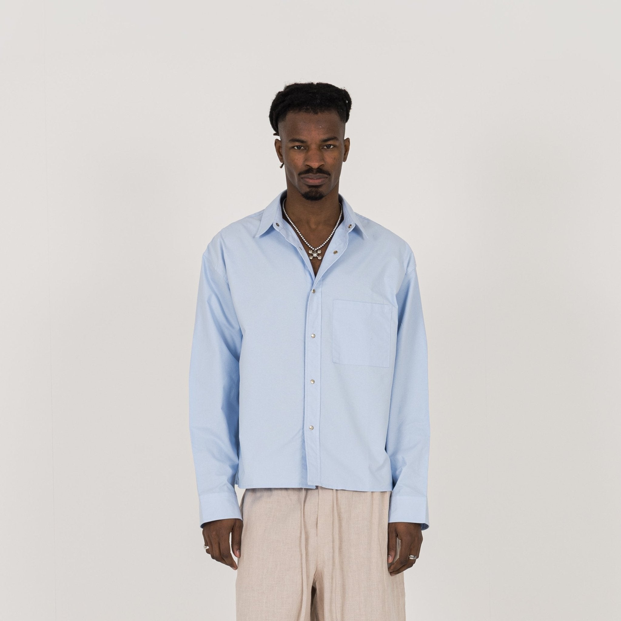 Model view of Destructive Uniform L/S Horizon Blue Shirt
