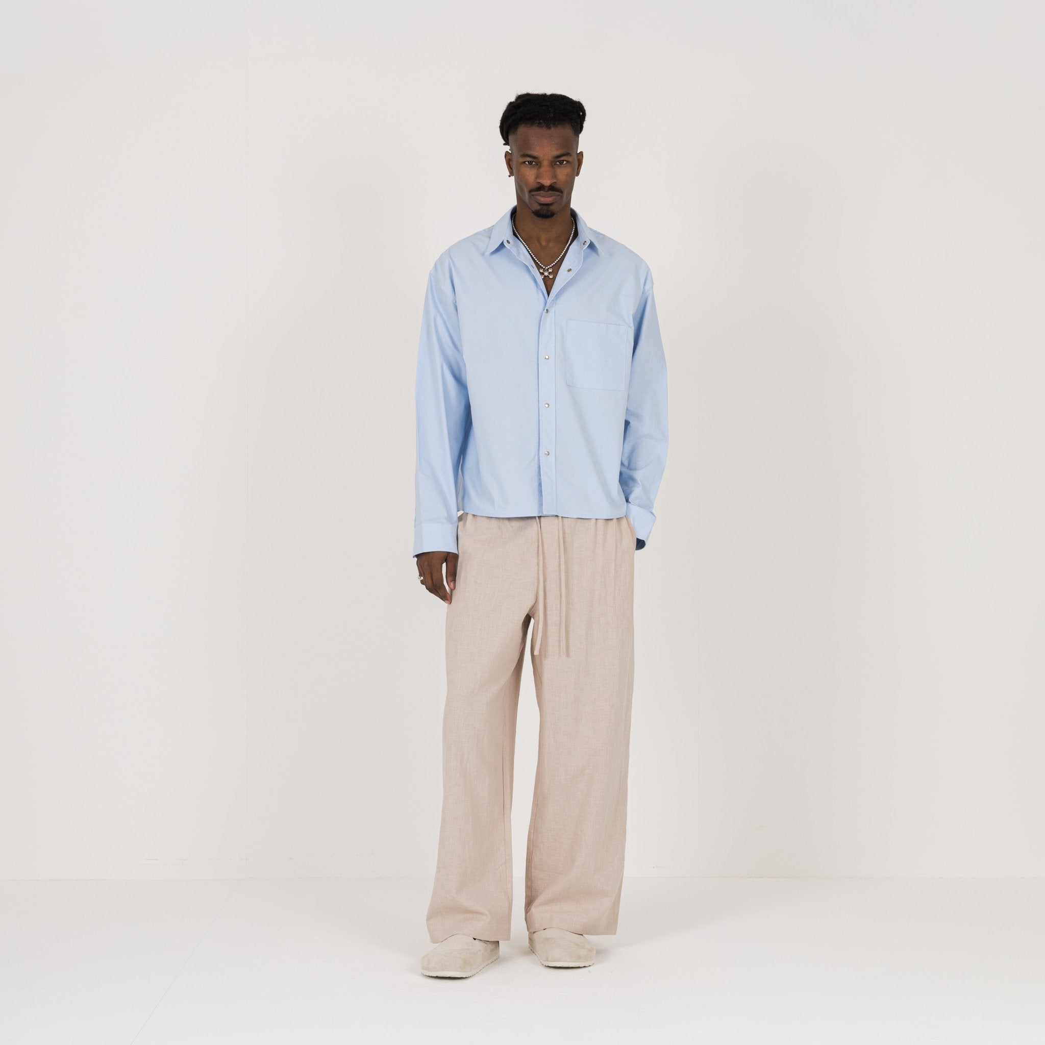Model view of Destructive Uniform L/S Horizon Blue Shirt