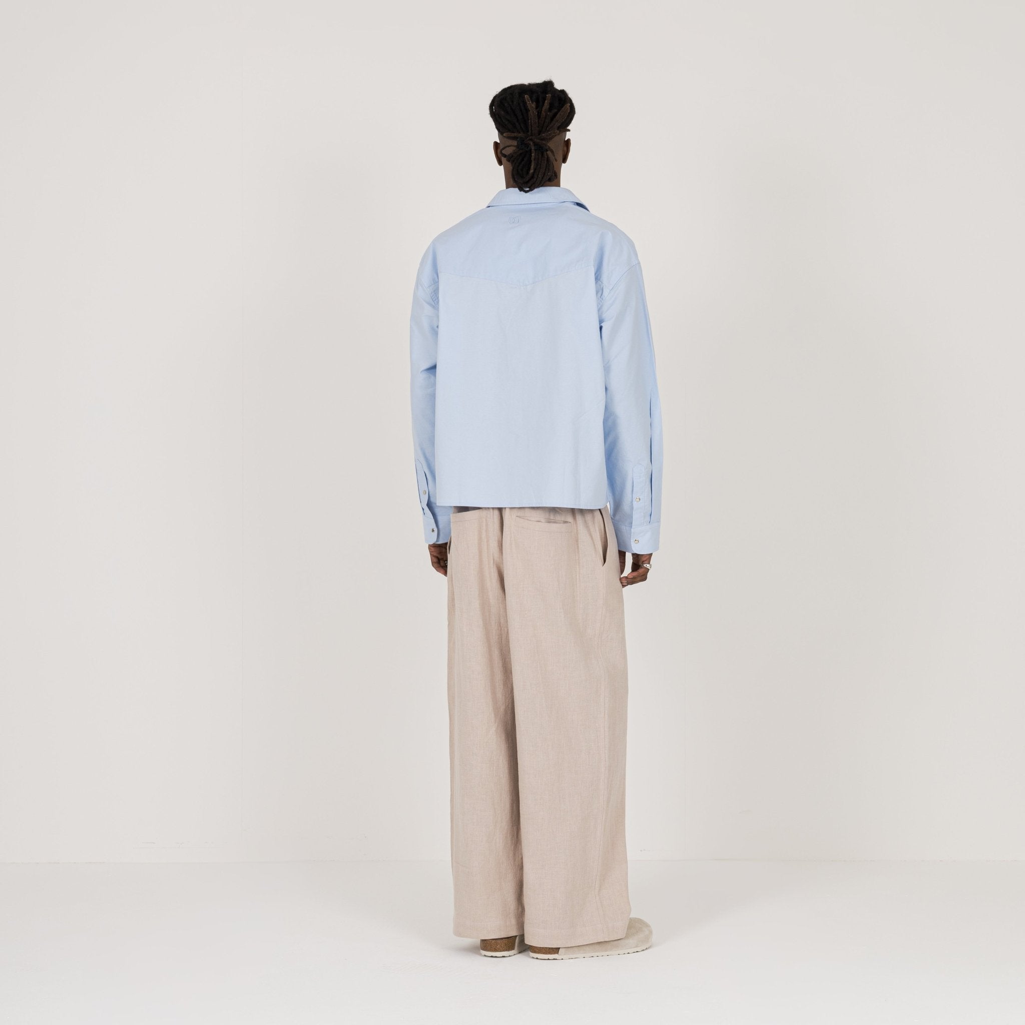 model Back view of Destructive Uniform L/S Horizon Blue Shirt
