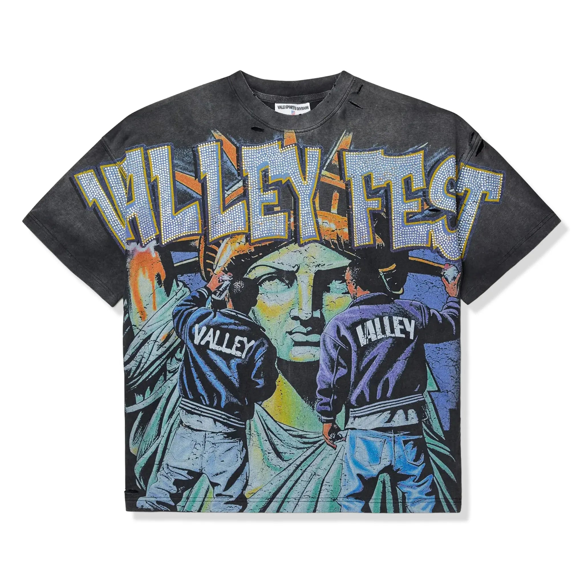 Front View of Vale Forever Bling Graffiti Black T-Shirt