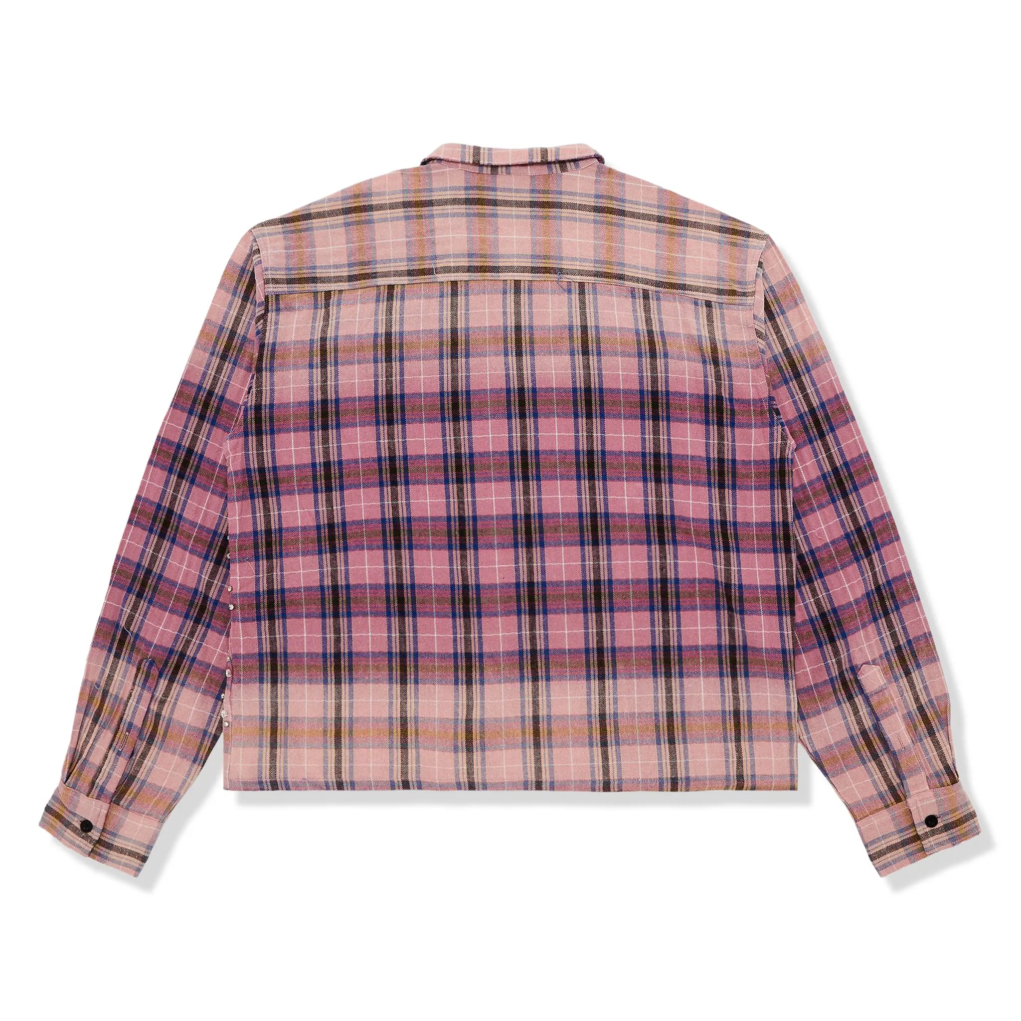 Back View of Vale Forever Piggy Bank Purple Flannel Shirt
