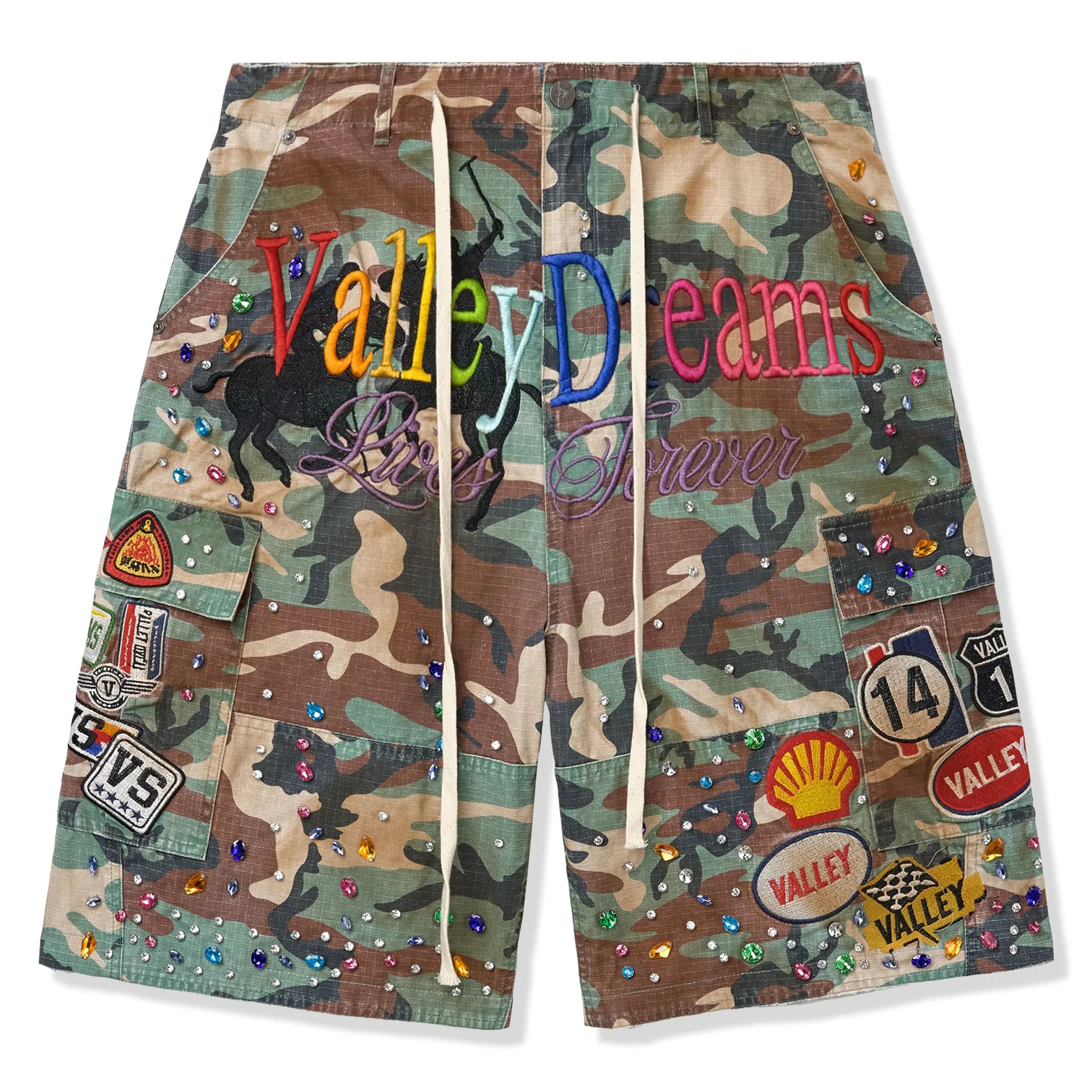 Front View of Vale Forever Valley Dreams Diy Camo Shorts