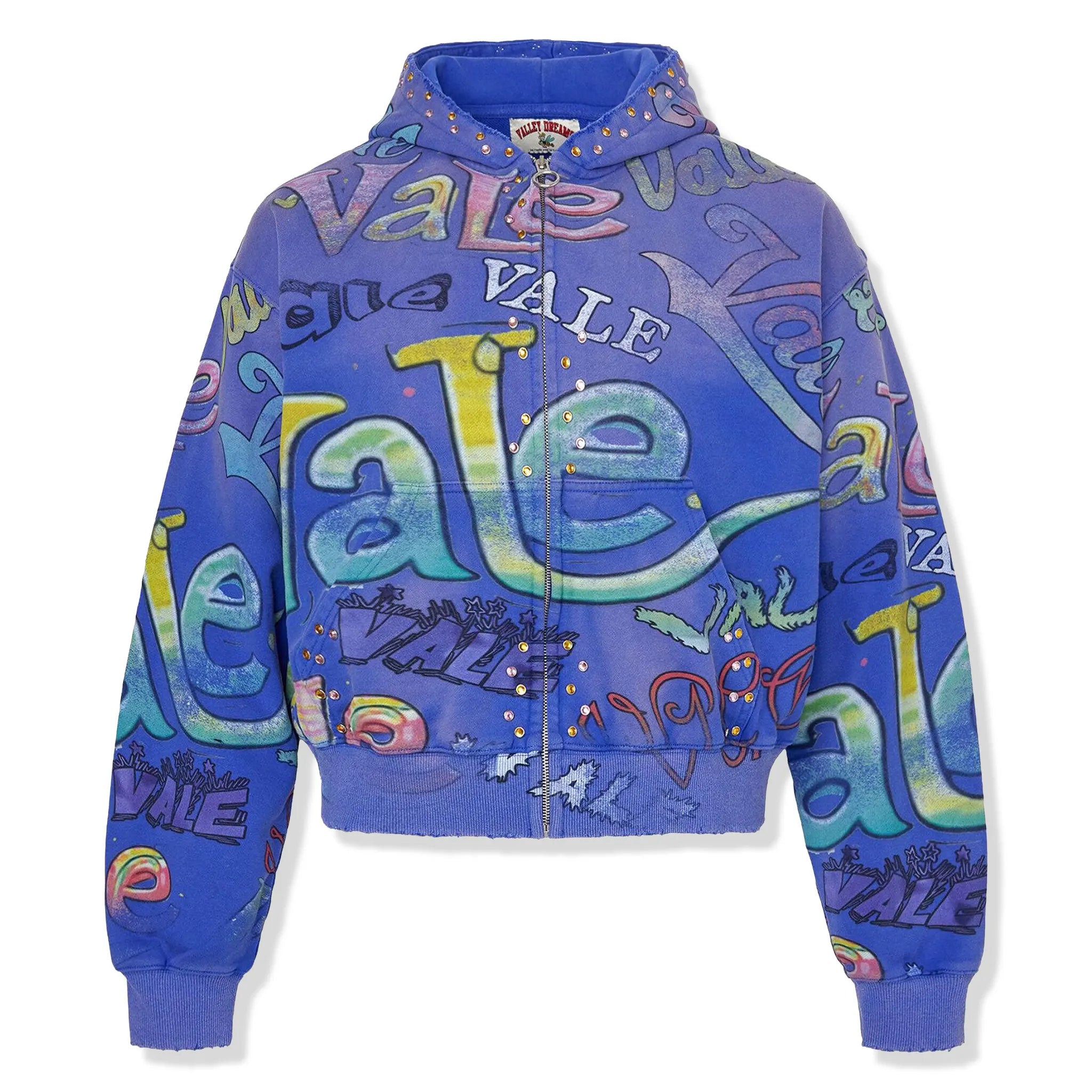 Front View of Vale Forever Valley Dreams Iceberg Blue Zip-Up Hoodie