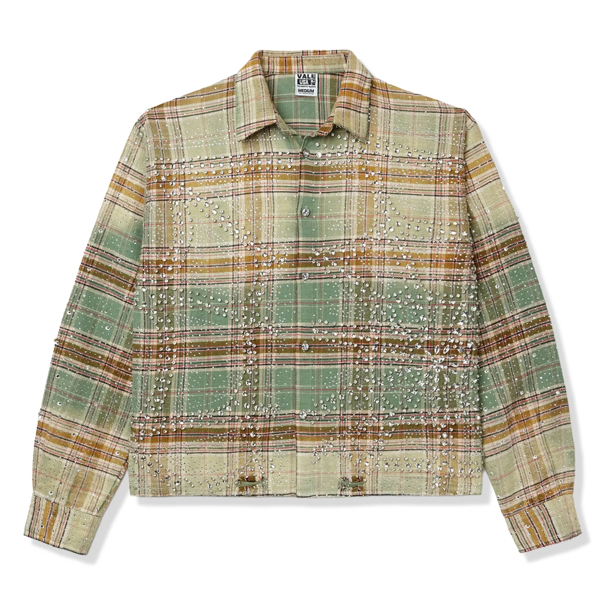 Front View of Vale Forever Valley Dreams Mystikal Flannel Green Shirt 