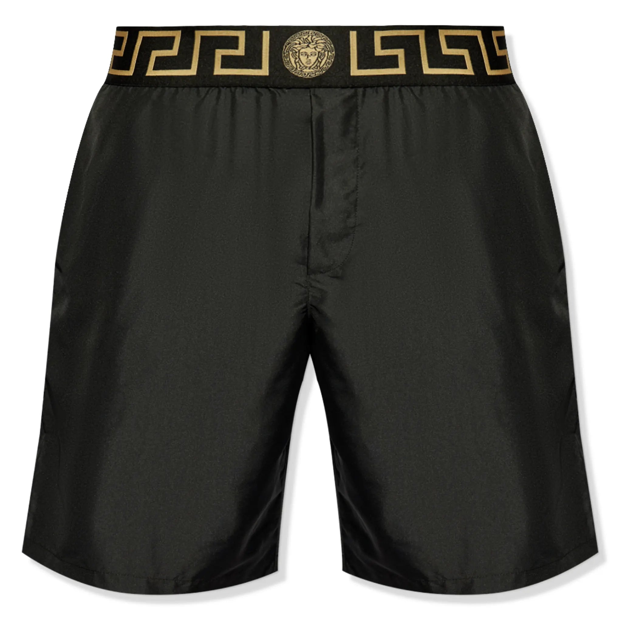 Front View of Versace Logo Swimming Shorts Black