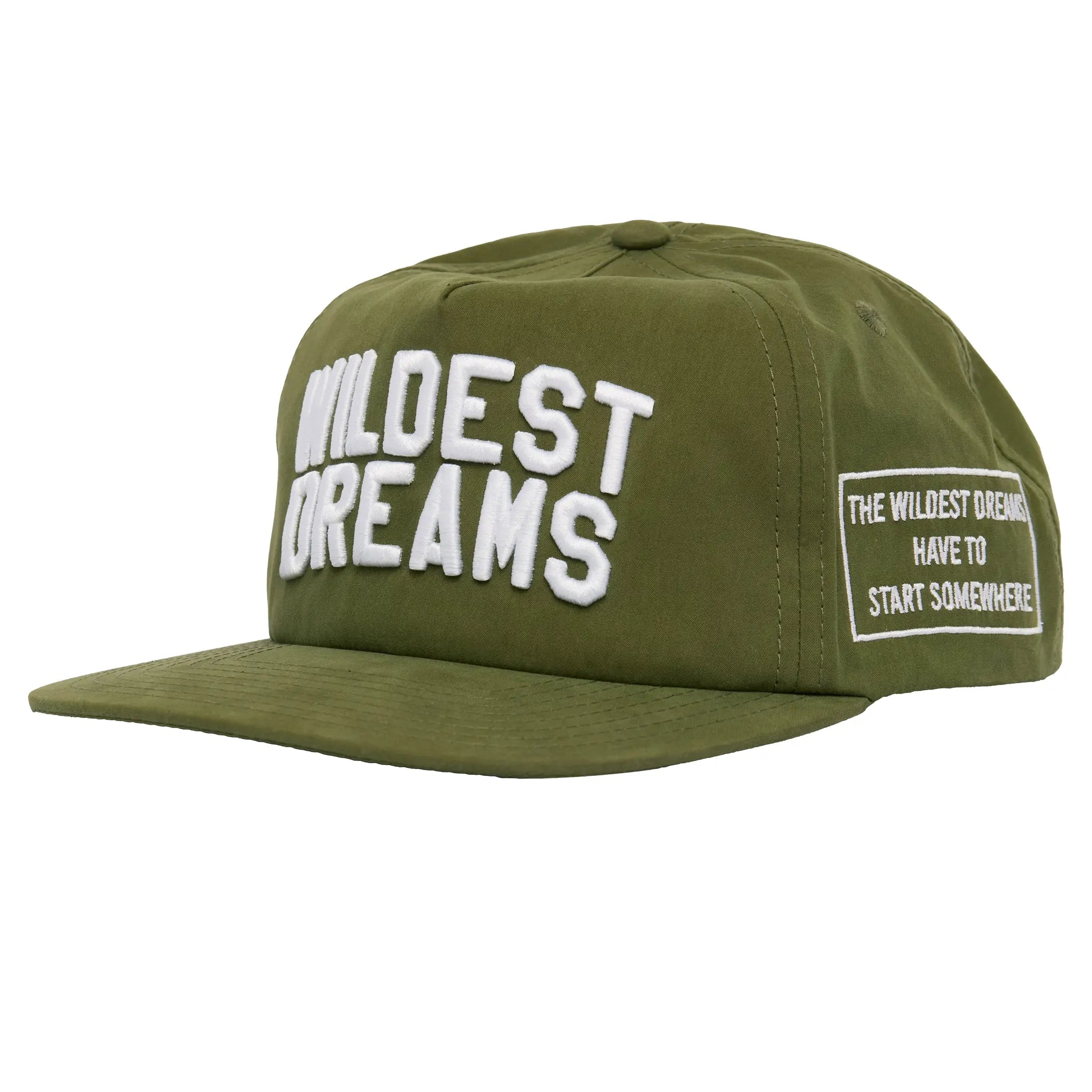 Front View of  Wildest Dreams Varsity Khaki White Cap