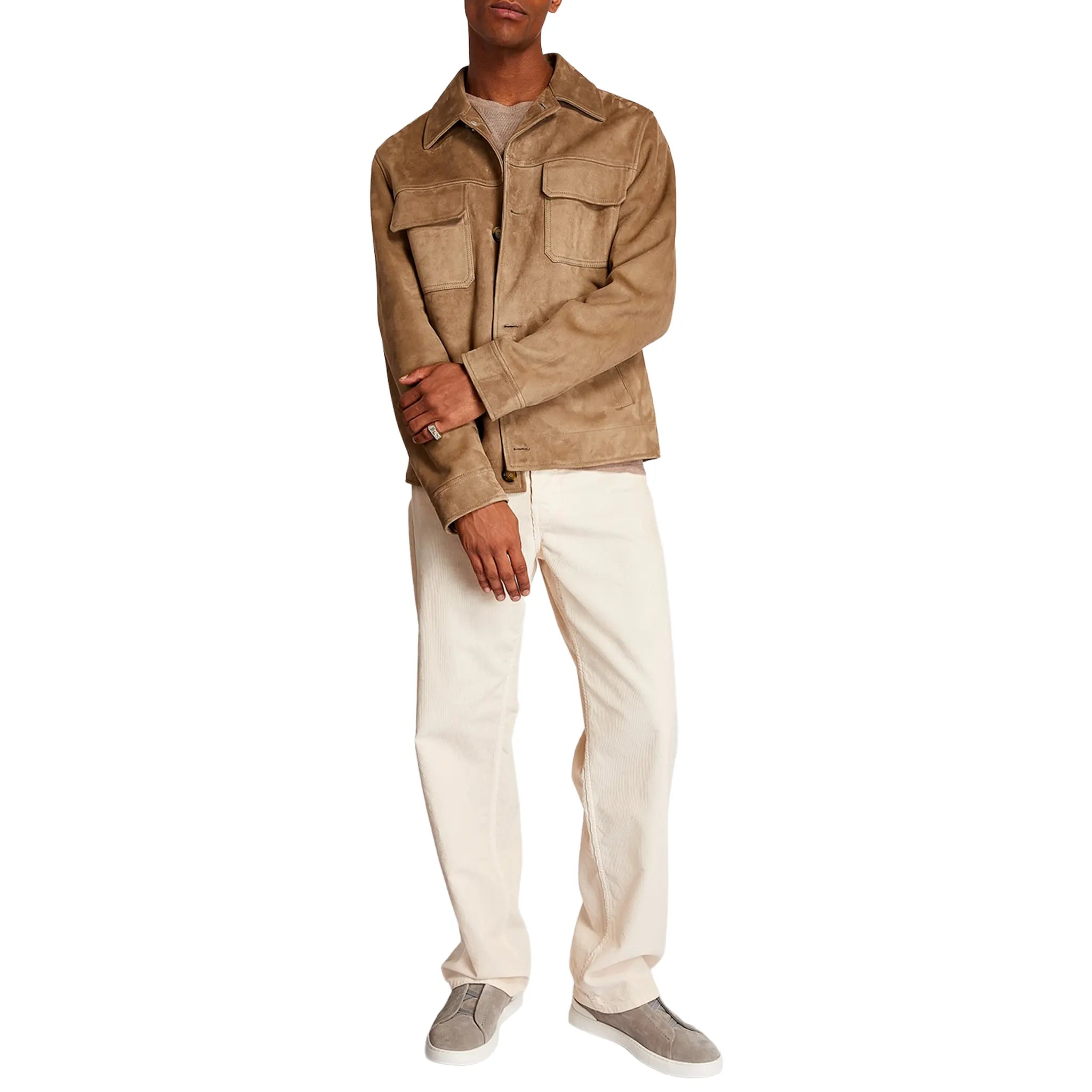 Model View of Zegna Triple Stitch Suede Grey Light Sneaker