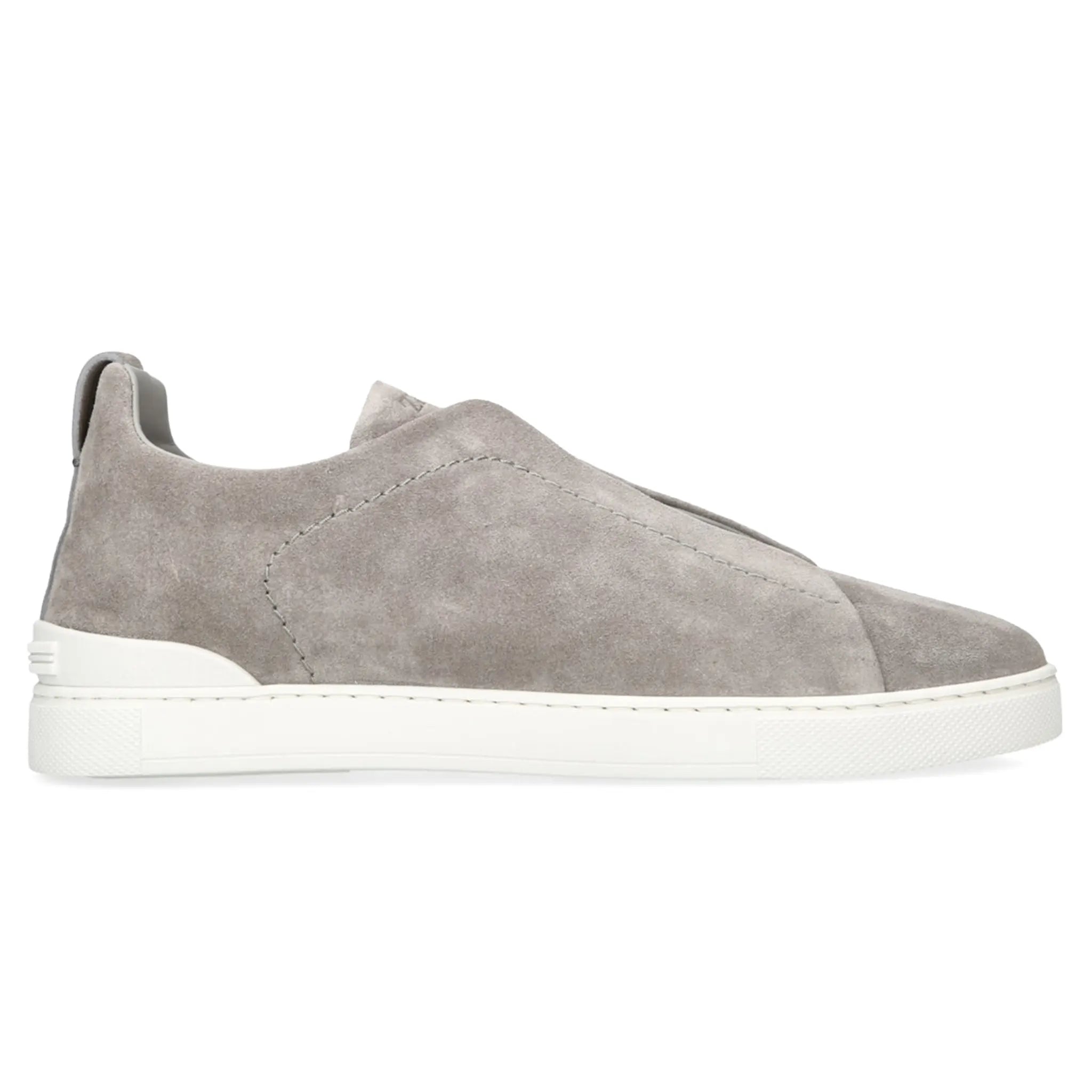 Side View of Zegna Triple Stitch Suede Grey Light Sneaker