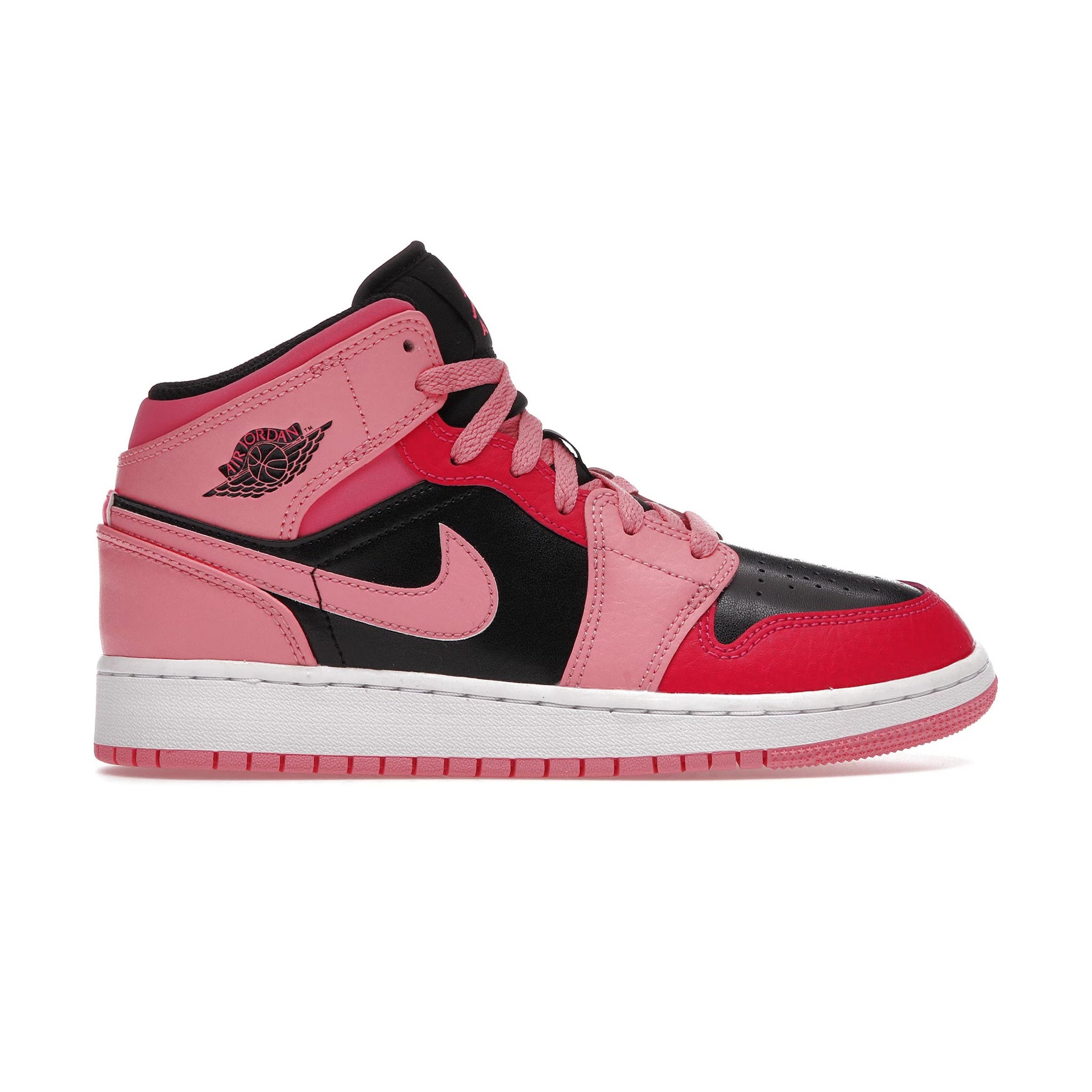 Front view of Air Jordan 1 Mid Coral Chalk (GS) 554725-662