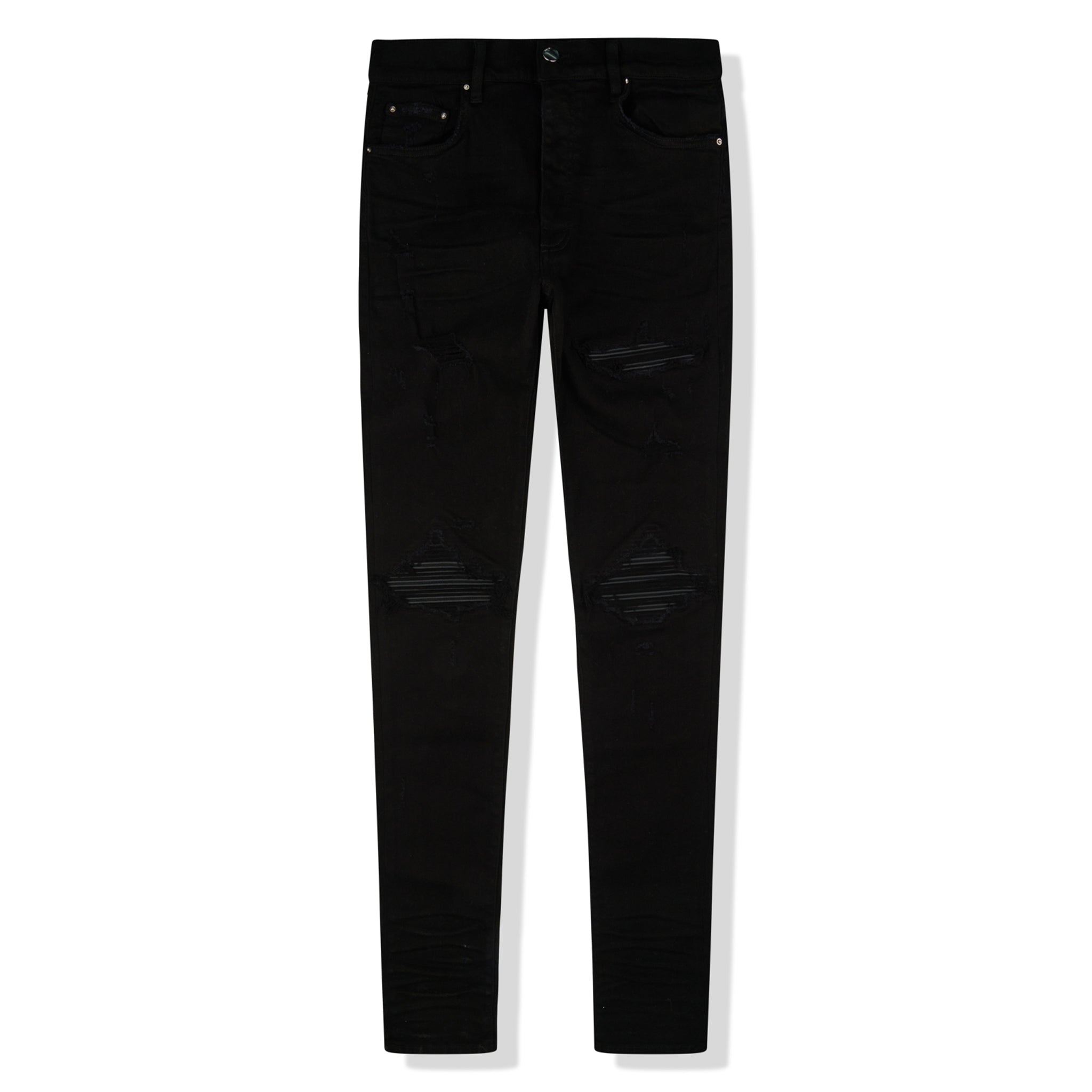 Image of Amiri MX1 Black Leather Patch Jeans
