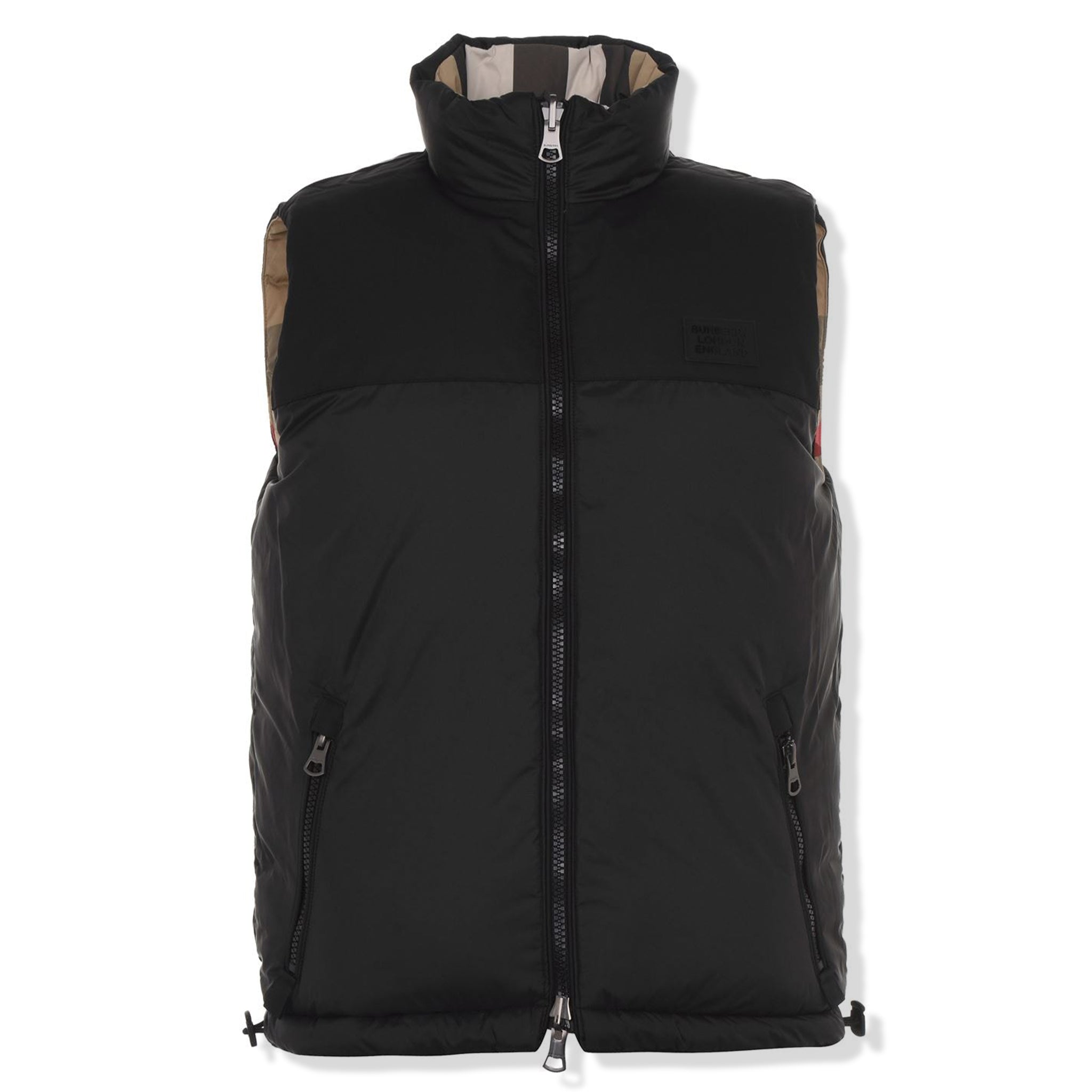 Image of Burberry Reversible Recycled Nylon Puffer Check Beige Gilet
