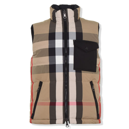 Burberry Reversible Recycled Nylon Puffer Check Beige Gilet