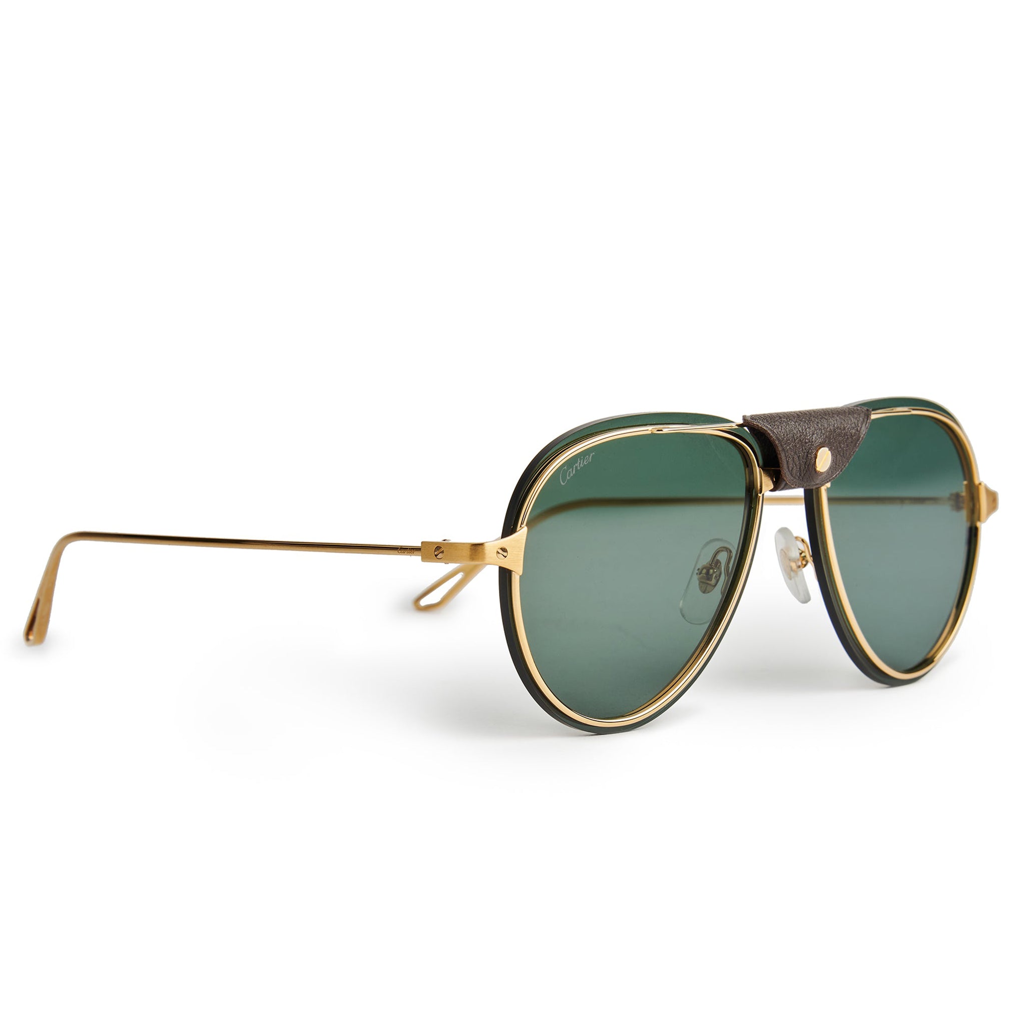 Image of Cartier Eyewear CT0242S Pilot Frame Brown Gold Sunglasses