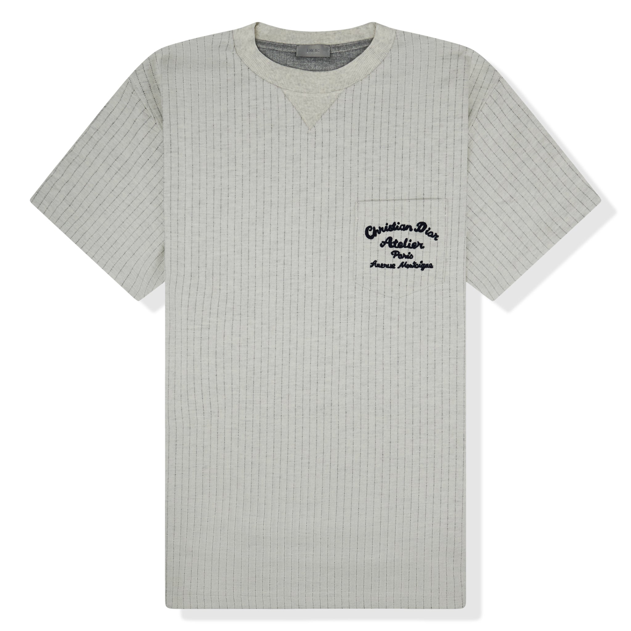 Image of Dior Atelier Striped Chest Logo Grey T shirt