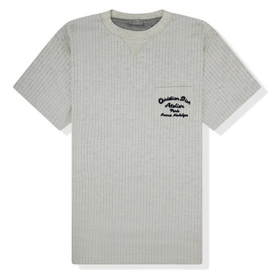 Dior Atelier Striped Chest Logo Grey T shirt
