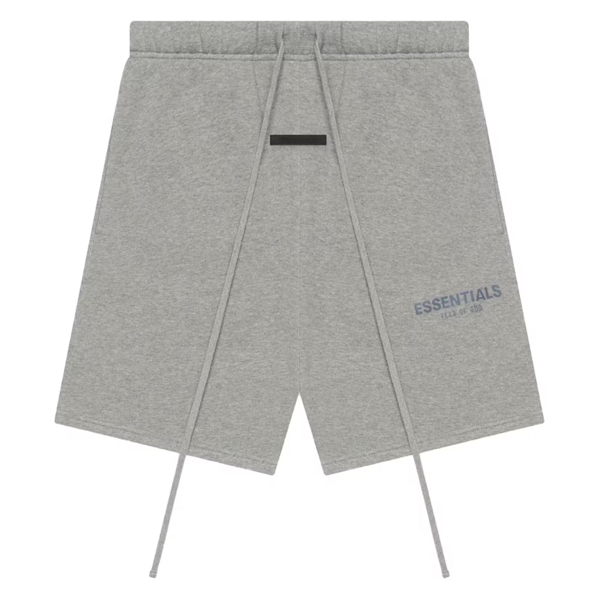 Front view of Fear Of God Essentials Dark Heather Oatmeal Shorts (SS21)