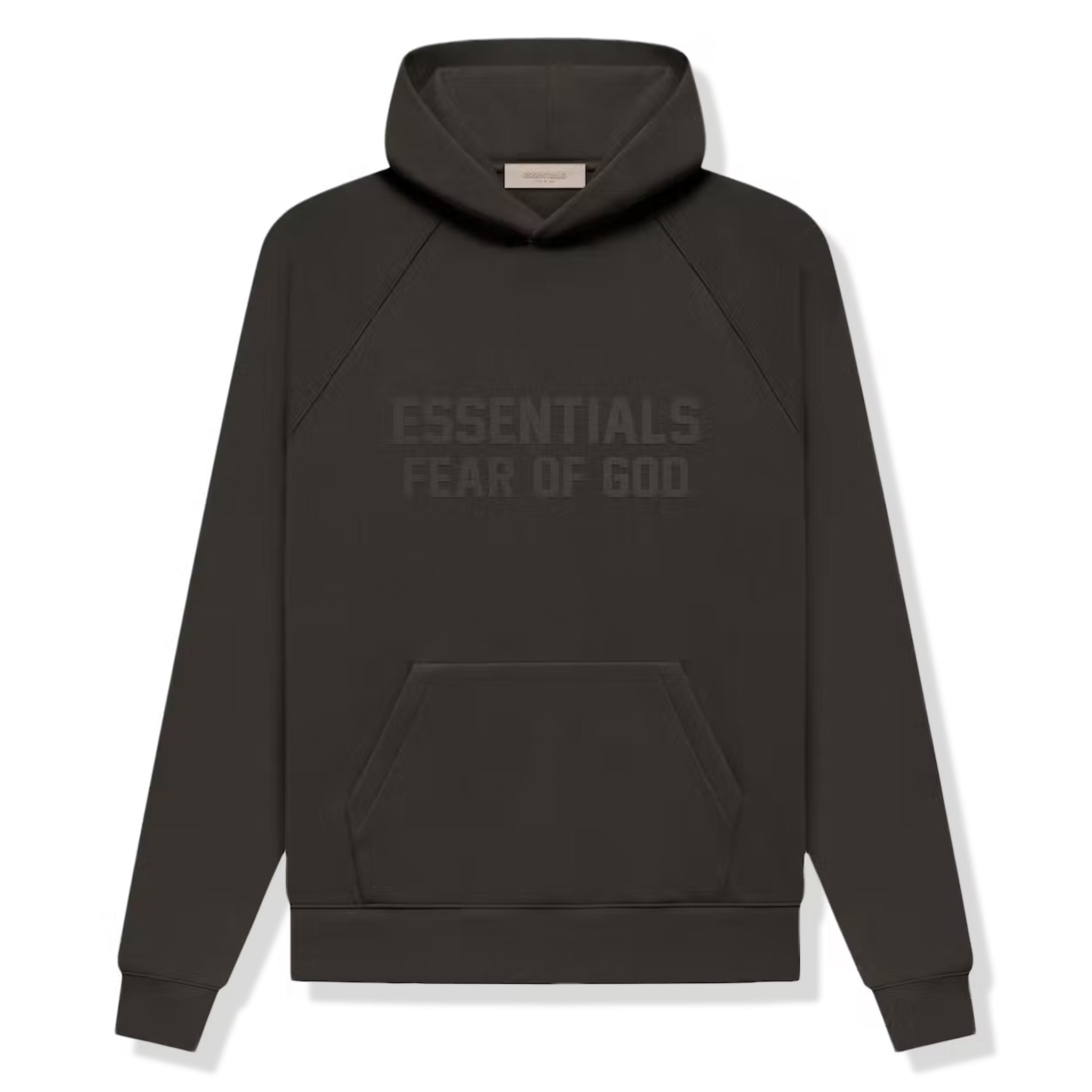 Image of Fear Of God Essentials Logo Flocked Off Black Hoodie