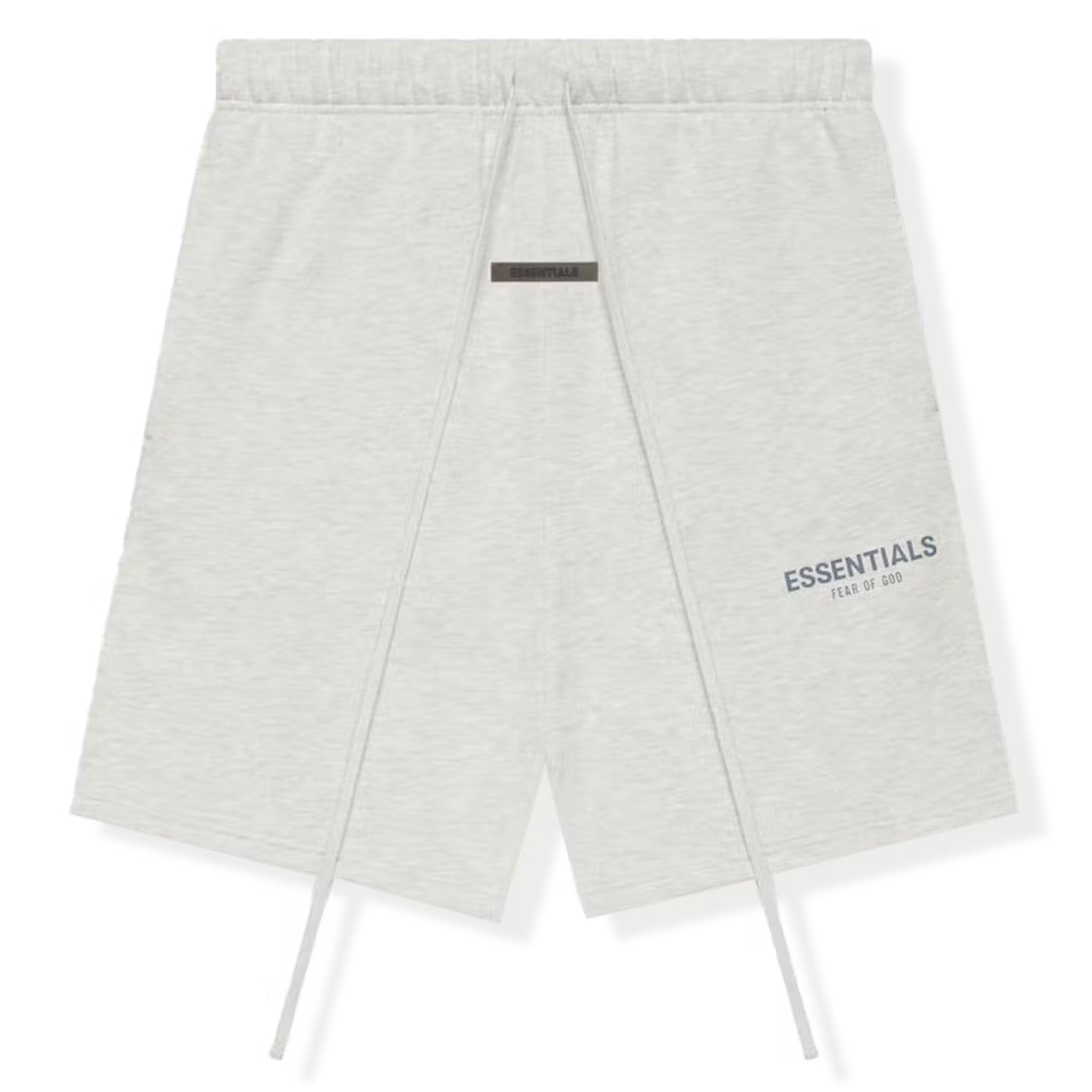 Front view of Fear Of God Essentials Oatmeal Reflective Shorts (SS21)