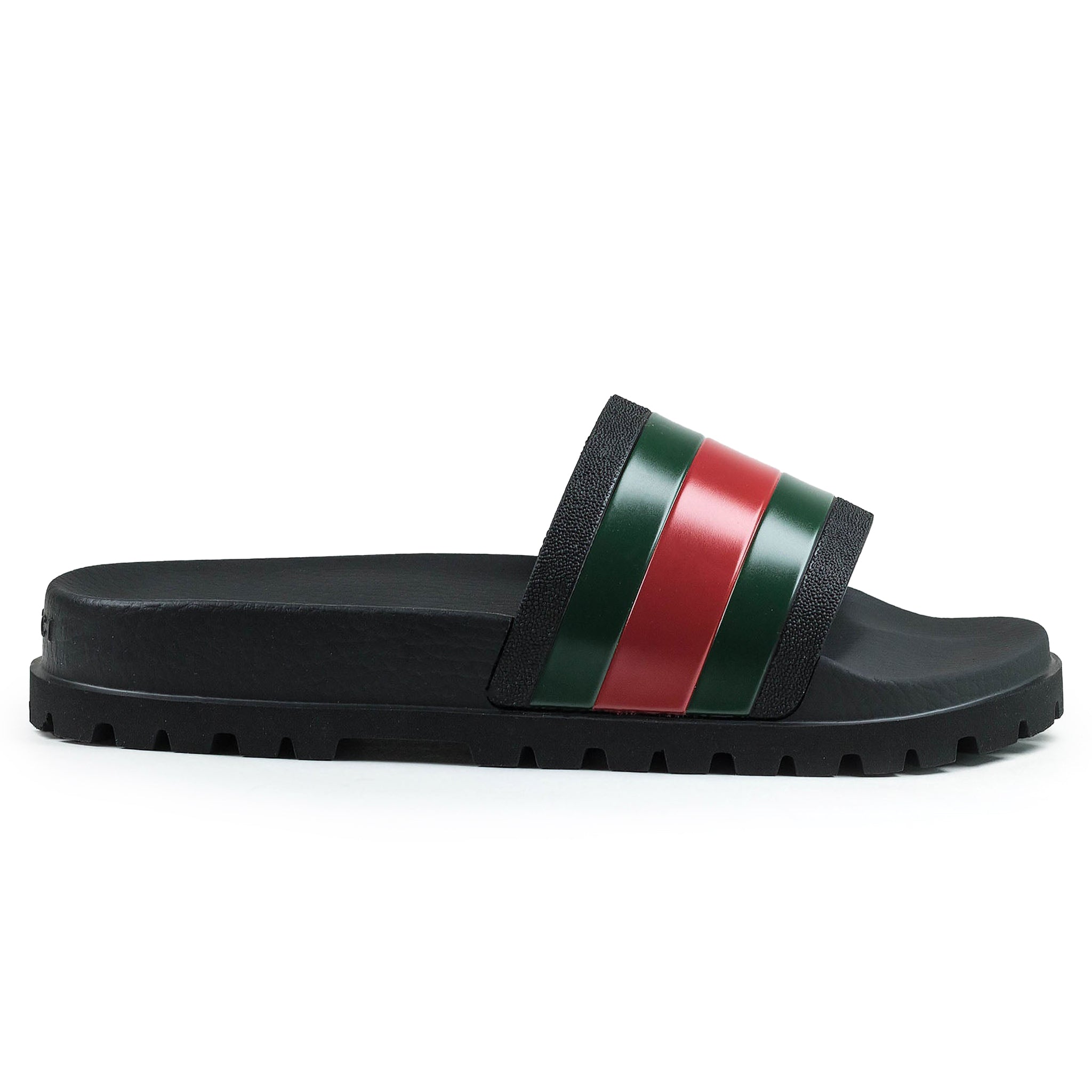 Image of Gucci Web Chunky Pool Slides Black/Red/Green