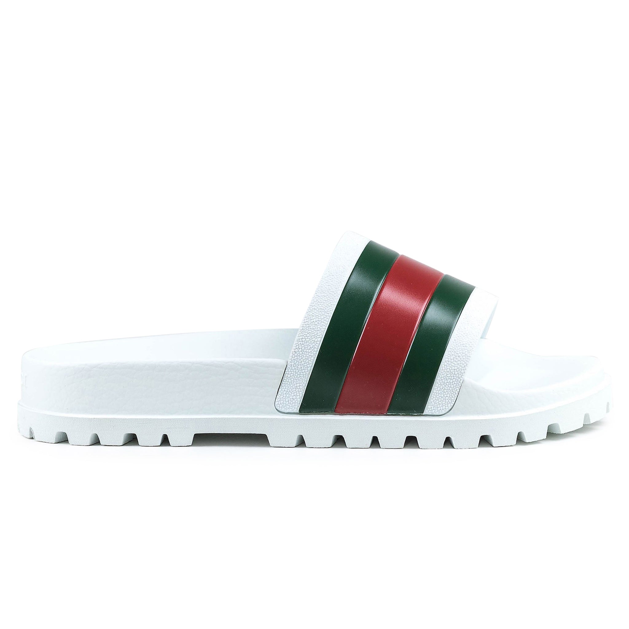 Image of Gucci Web Chunky Pool Slides White/Red/Green