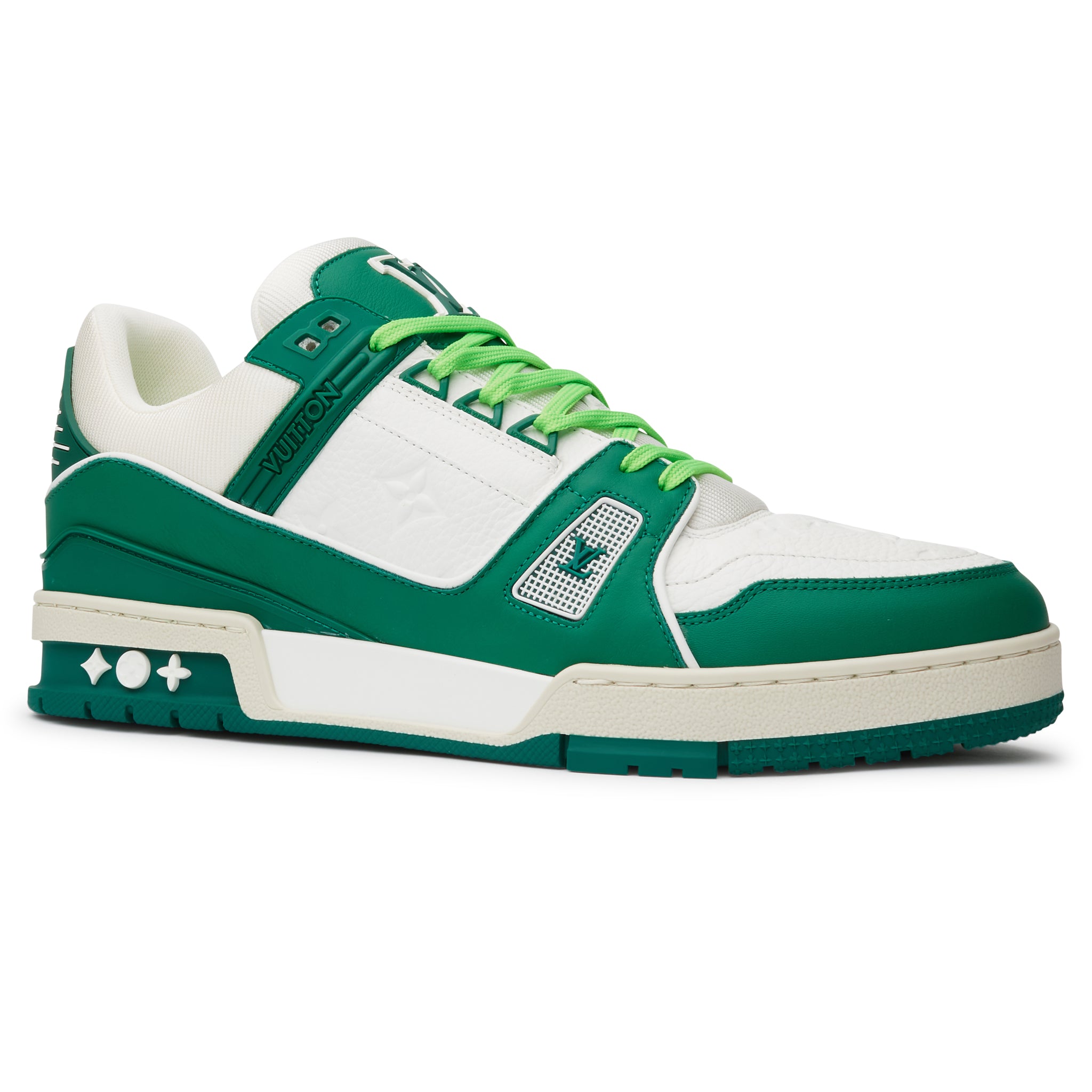 Pre-owned Lv Trainer Sneaker Low White Green In White/green