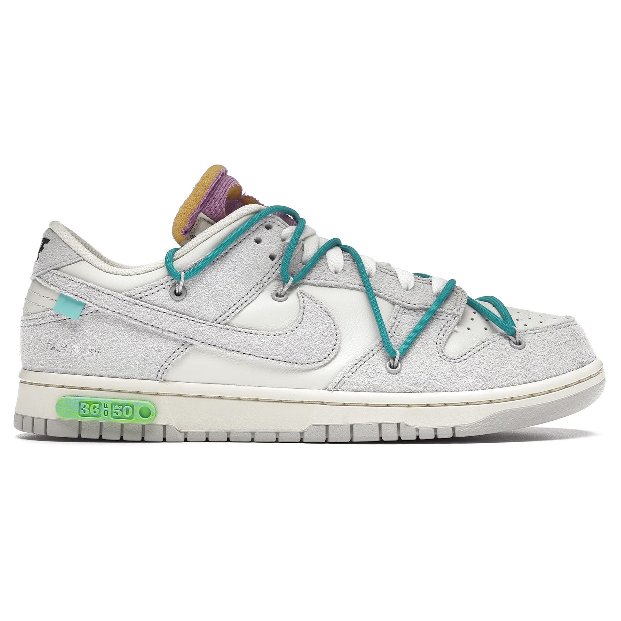 Side view of Nike x Off White Dunk Low Lot 36 DJ0950-107