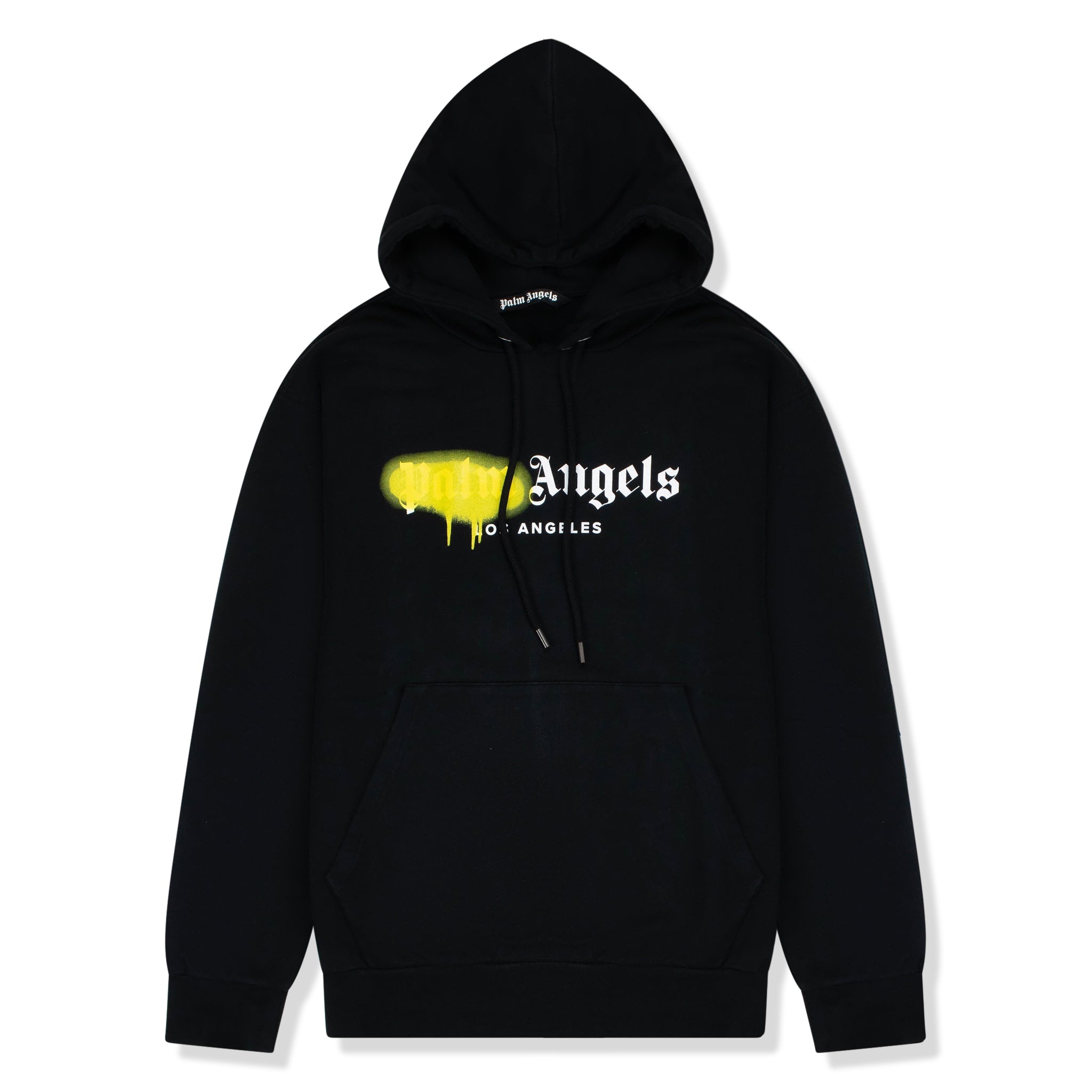 image of Palm Angels LA Sprayed Logo Black Yellow Hoodie