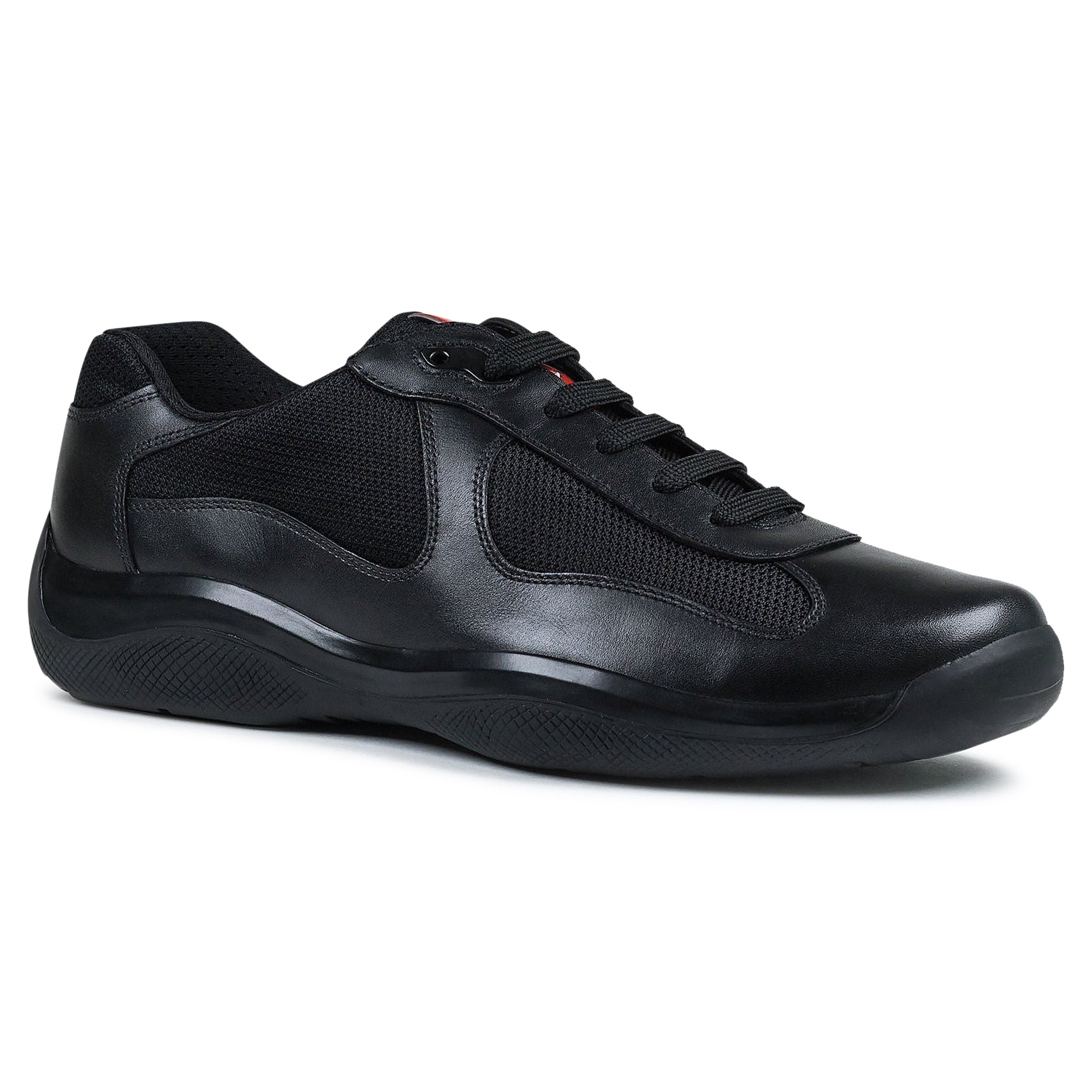 Image of Prada Americas Cup Leather And Mesh Sneaker Front