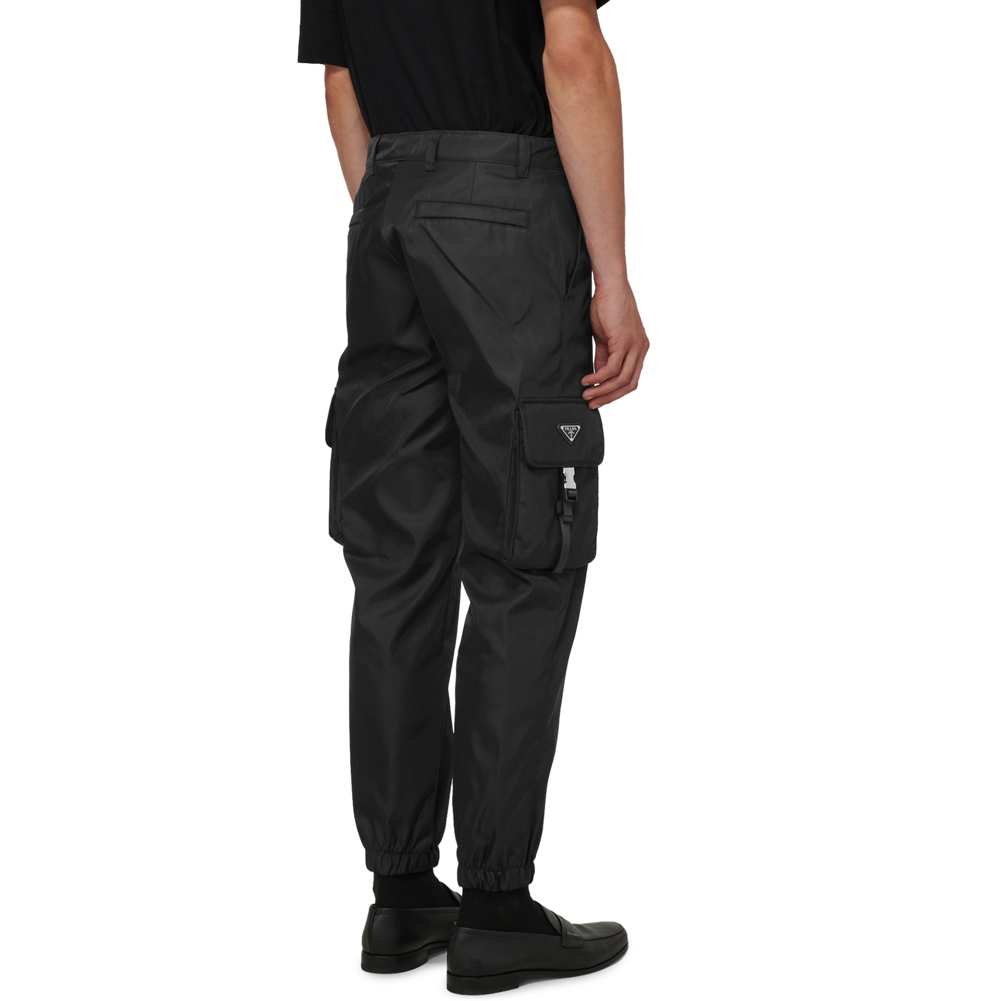 Image of Prada Re Nylon Cuffed Black Cargo Pants