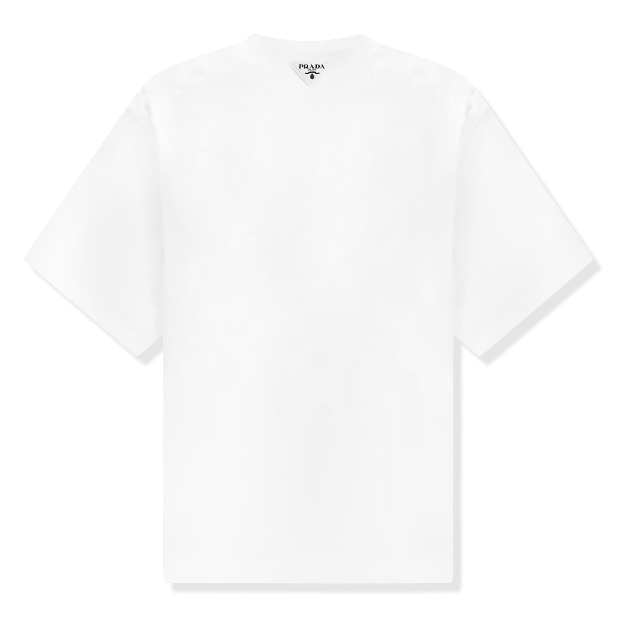 Image of Prada Cotton Triangle Logo Print White T Shirt