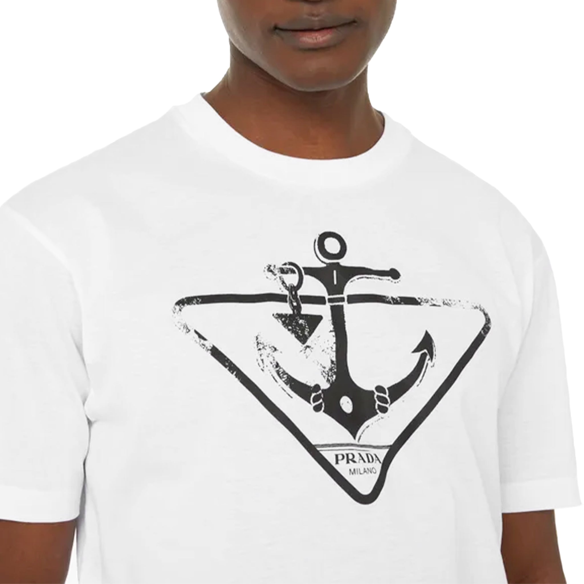 Image of Prada Cotton Triangle Logo Print White T Shirt
