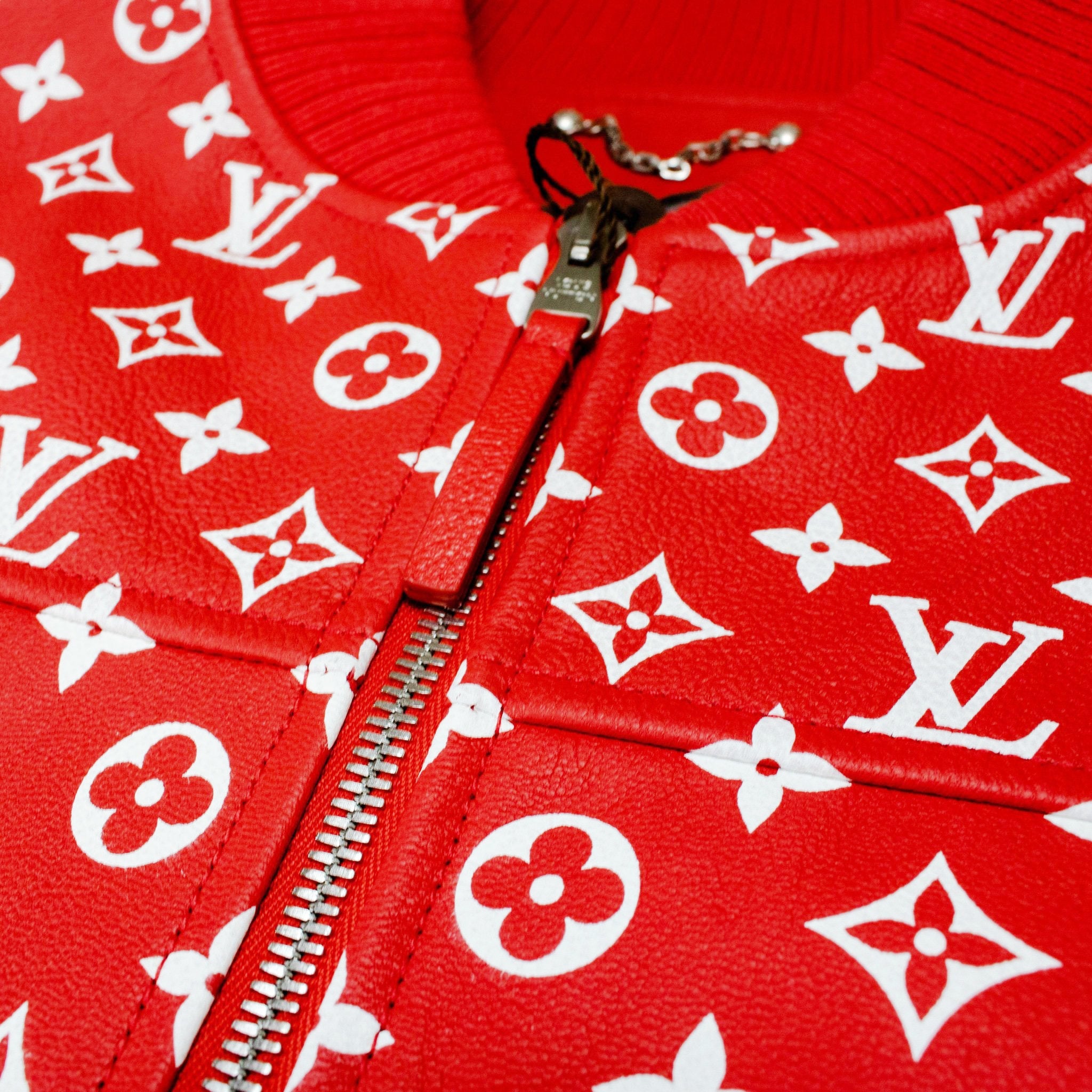 Image of Supreme x Louis Vuitton Leather Blouson Red Monogram Jacket