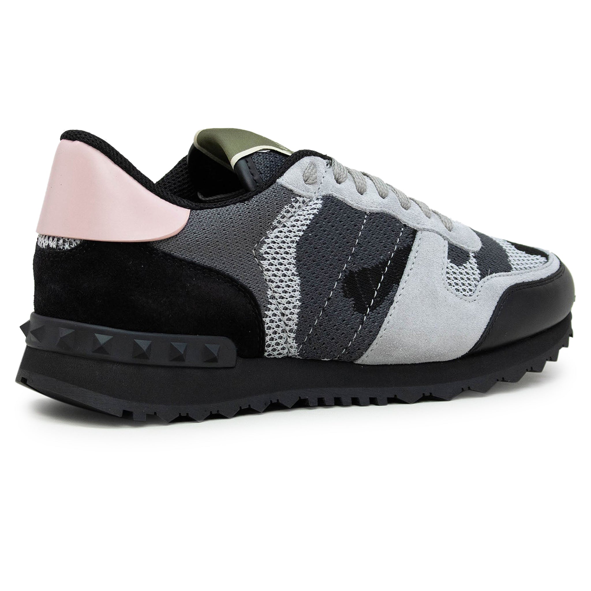 Image of Valentino Rockrunner Camouflage Grey Black Pink Mesh Sneaker