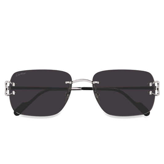 Cartier Eyewear CT0330S-001 C Decor Silver Grey Rimless Sunglasses