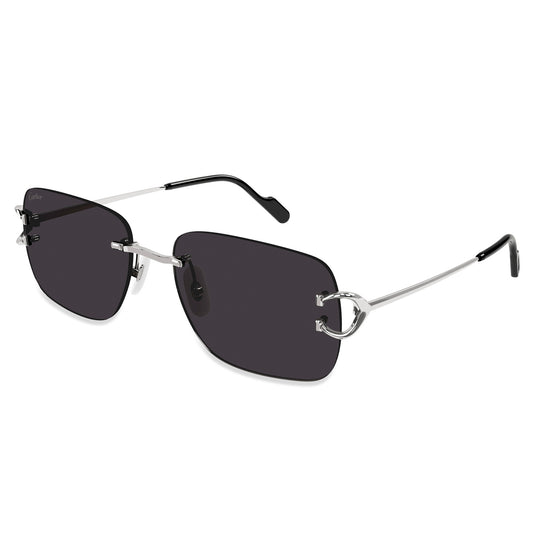 Cartier Eyewear CT0330S-001 C Decor Silver Grey Rimless Sunglasses