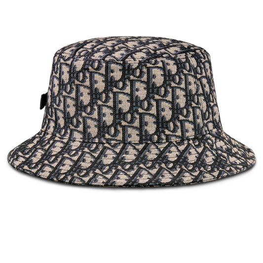 Dior Oblique Jacquard Navy Blue Beige Cotton Bucket Hat